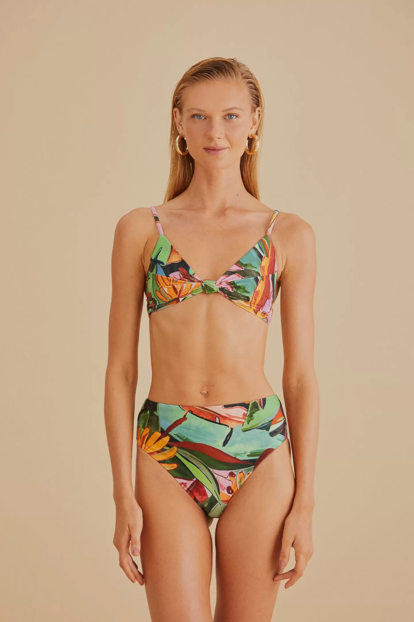 FARM Rio  BANANA FOLIAGE HIGH WAISTED BIKINI BOTTOM