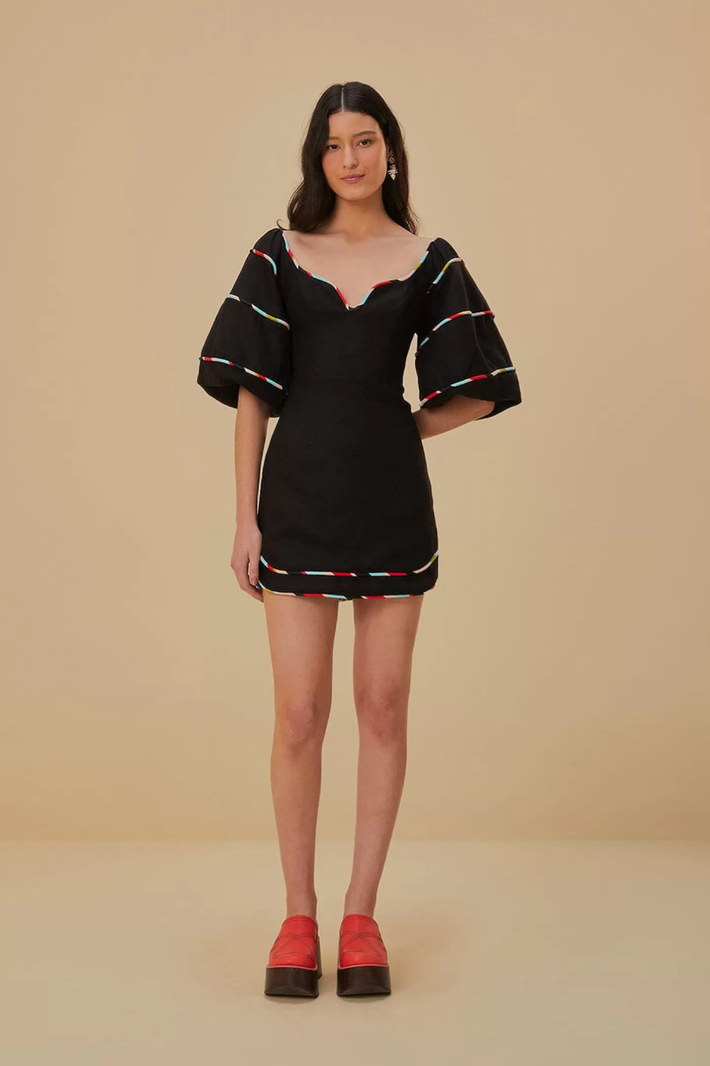 FARM Rio  BLACK COLORED STRIPES SHORT SLEEVE MINI DRESS