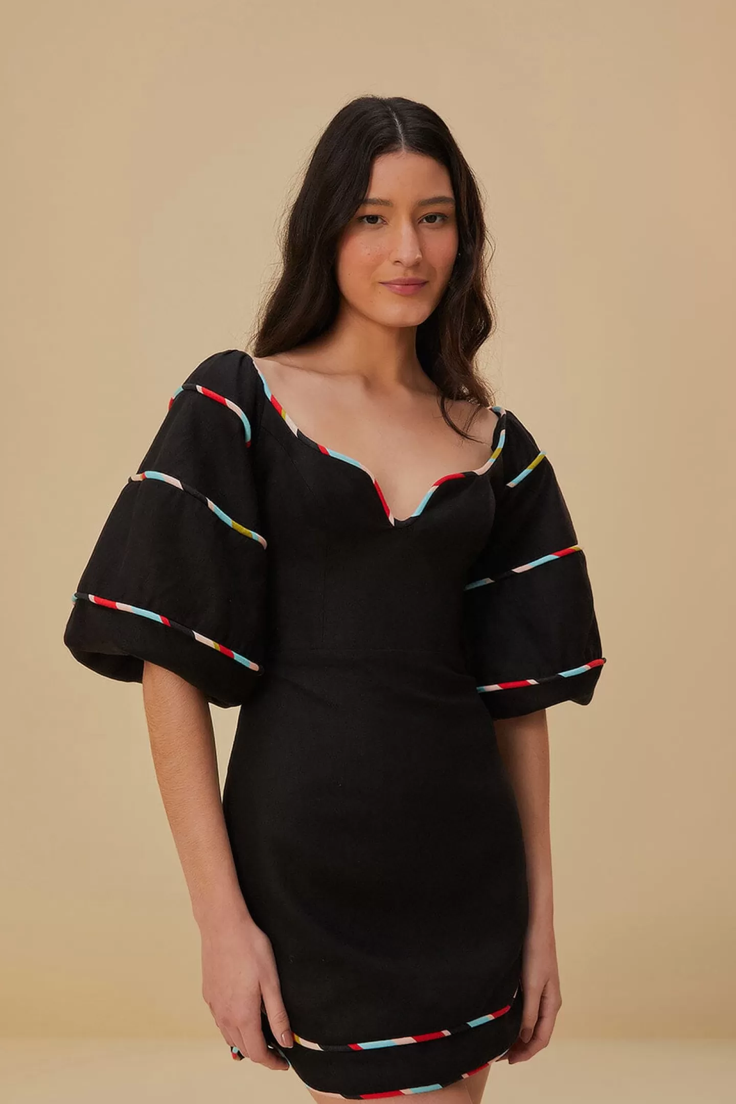 FARM Rio  BLACK COLORED STRIPES SHORT SLEEVE MINI DRESS