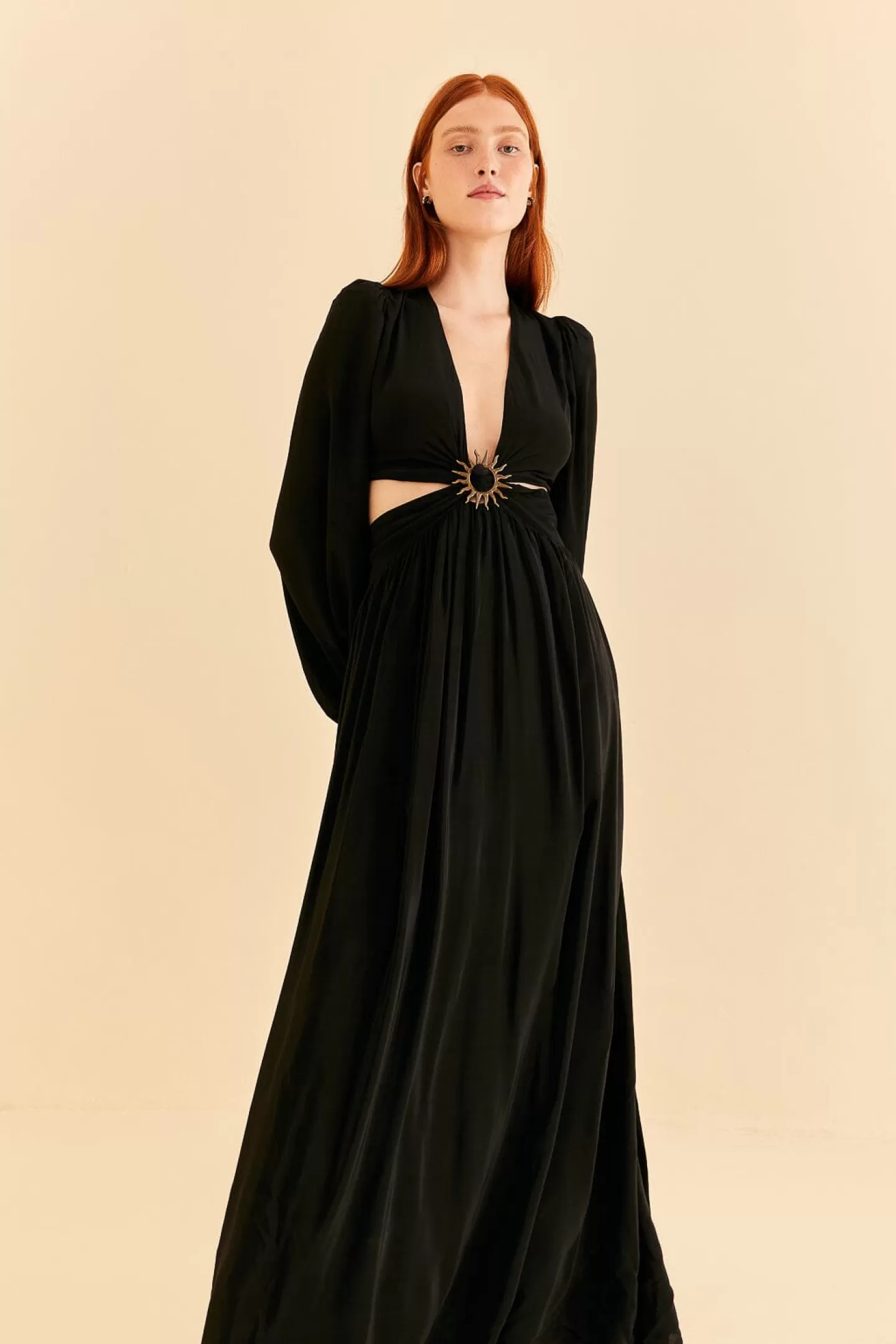 FARM Rio  BLACK CUT OUT LONG SLEEVE MAXI DRESS