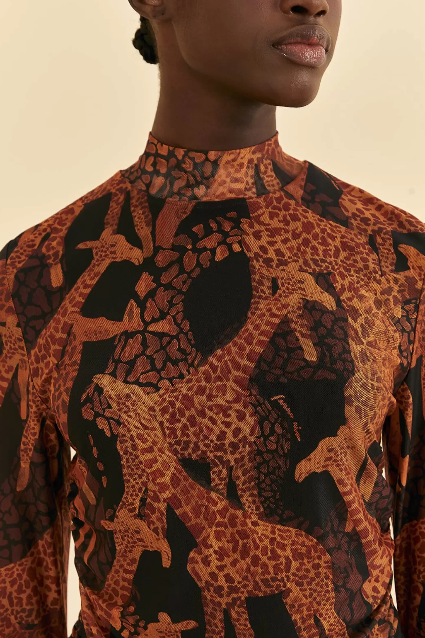 FARM Rio  BLACK GIRAFFES TULLE BLOUSE