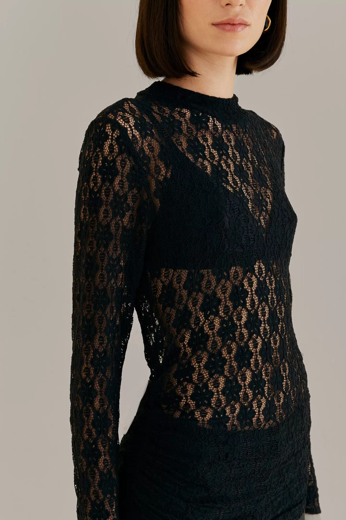 FARM Rio  BLACK LACE LONG SLEEVE BLOUSE