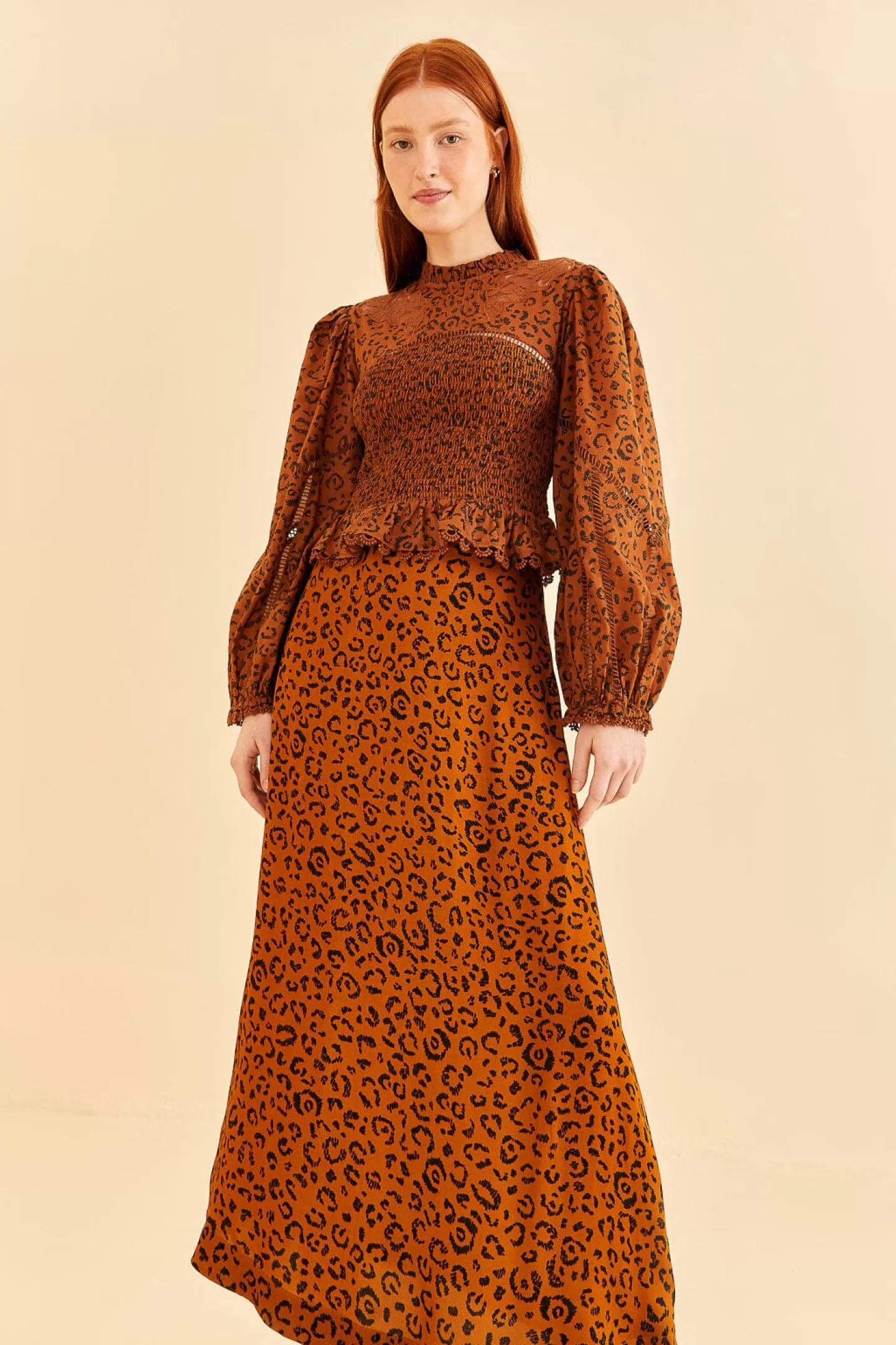 FARM Rio  BLACK LEOPARDS TEXTURE MIDI SKIRT