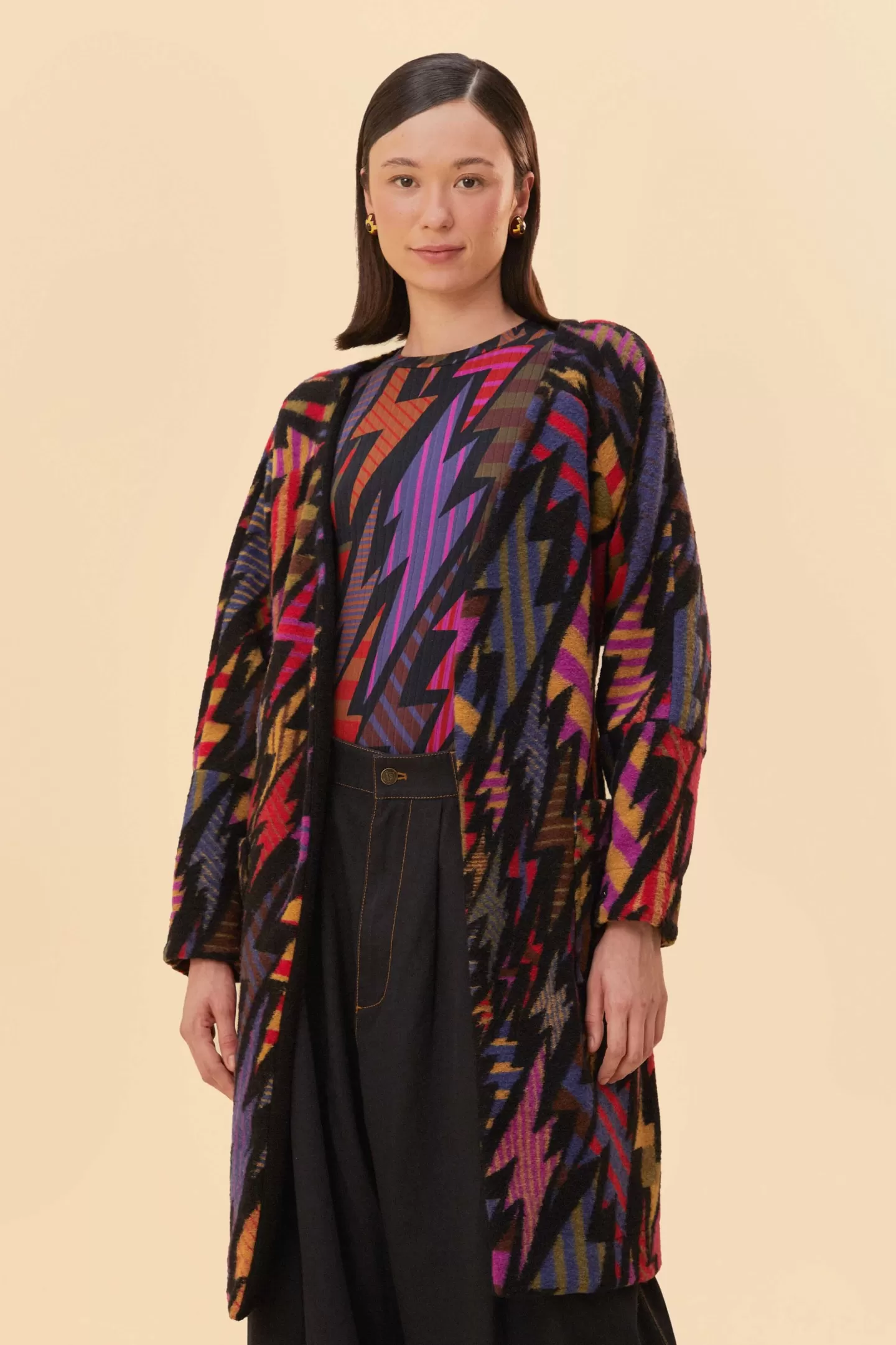 FARM Rio  BLACK LIGHTNING MAXI FLEECE CARDIGAN