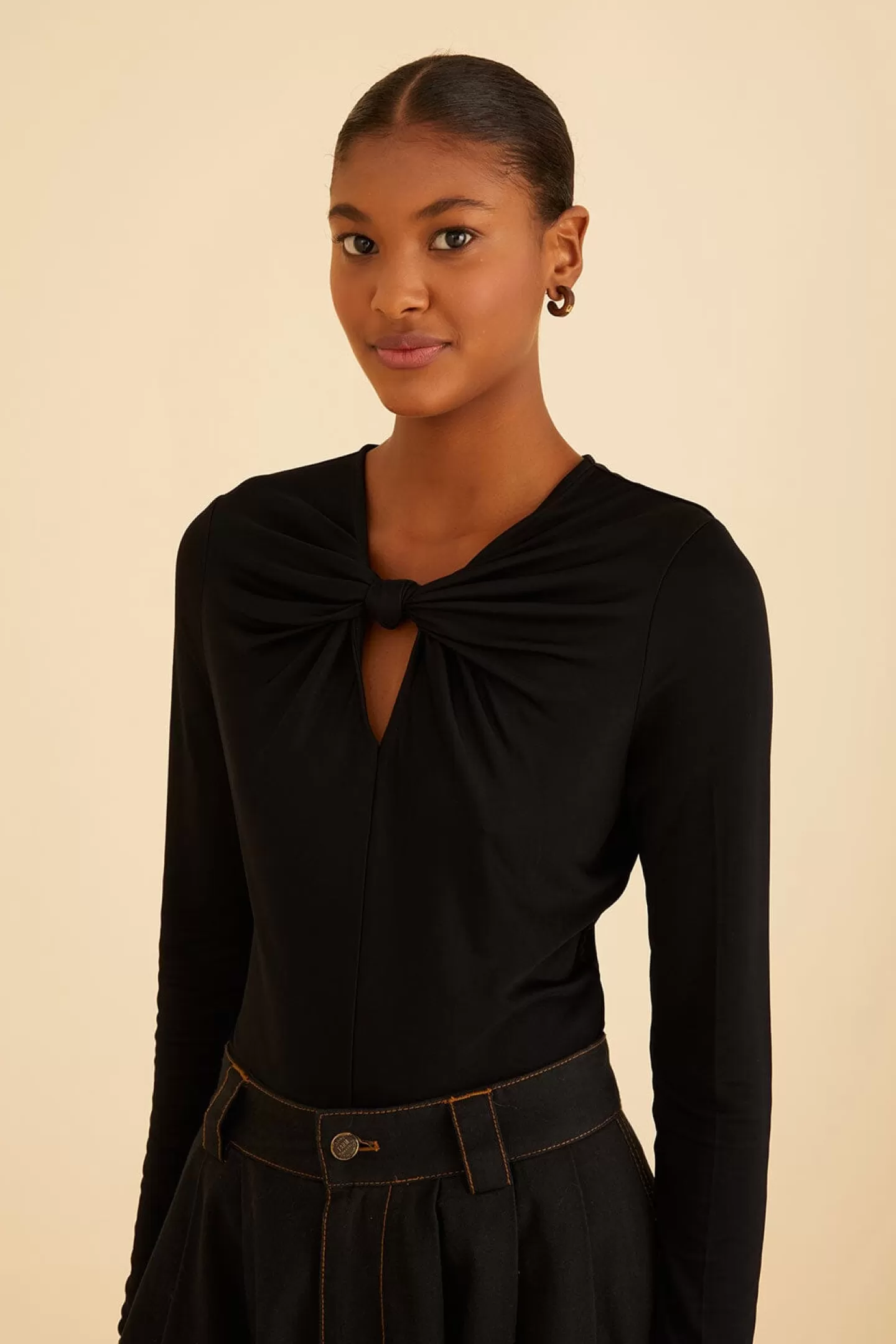 FARM Rio  BLACK LONG SLEEVE BODYSUIT
