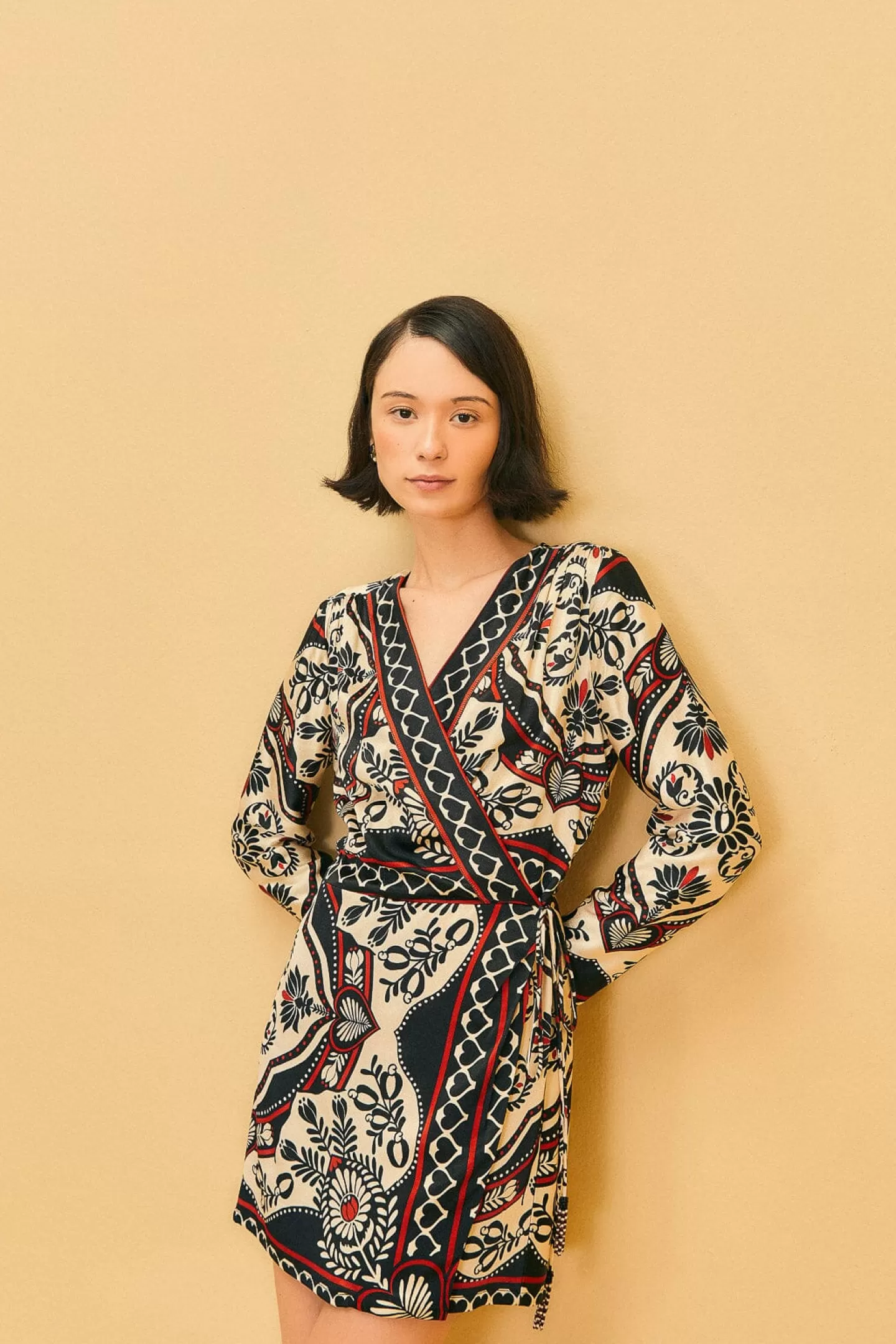 FARM Rio  BLACK PASSION SCARF MINI WRAP DRESS