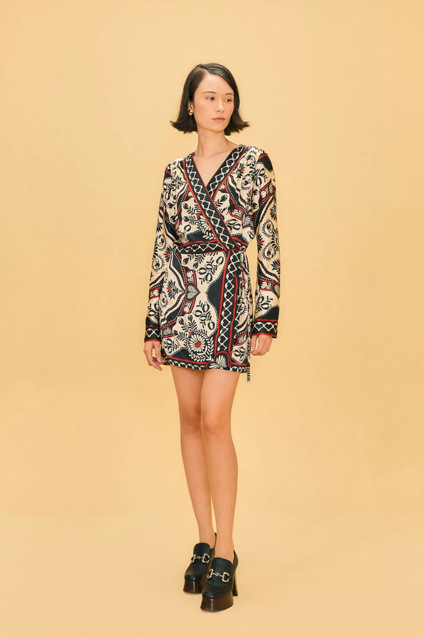 FARM Rio  BLACK PASSION SCARF MINI WRAP DRESS