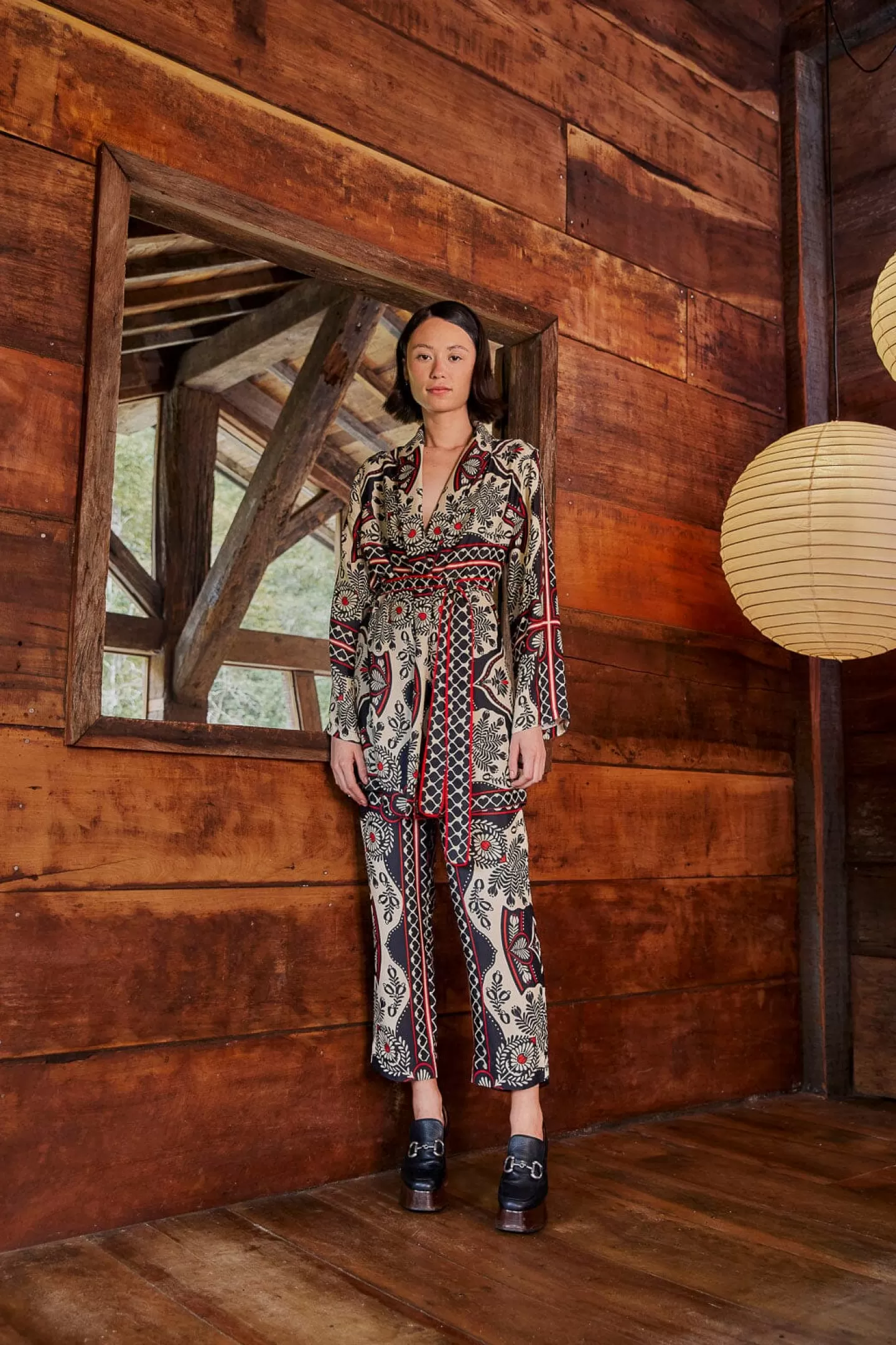 FARM Rio  BLACK PASSION SCARF PANTS