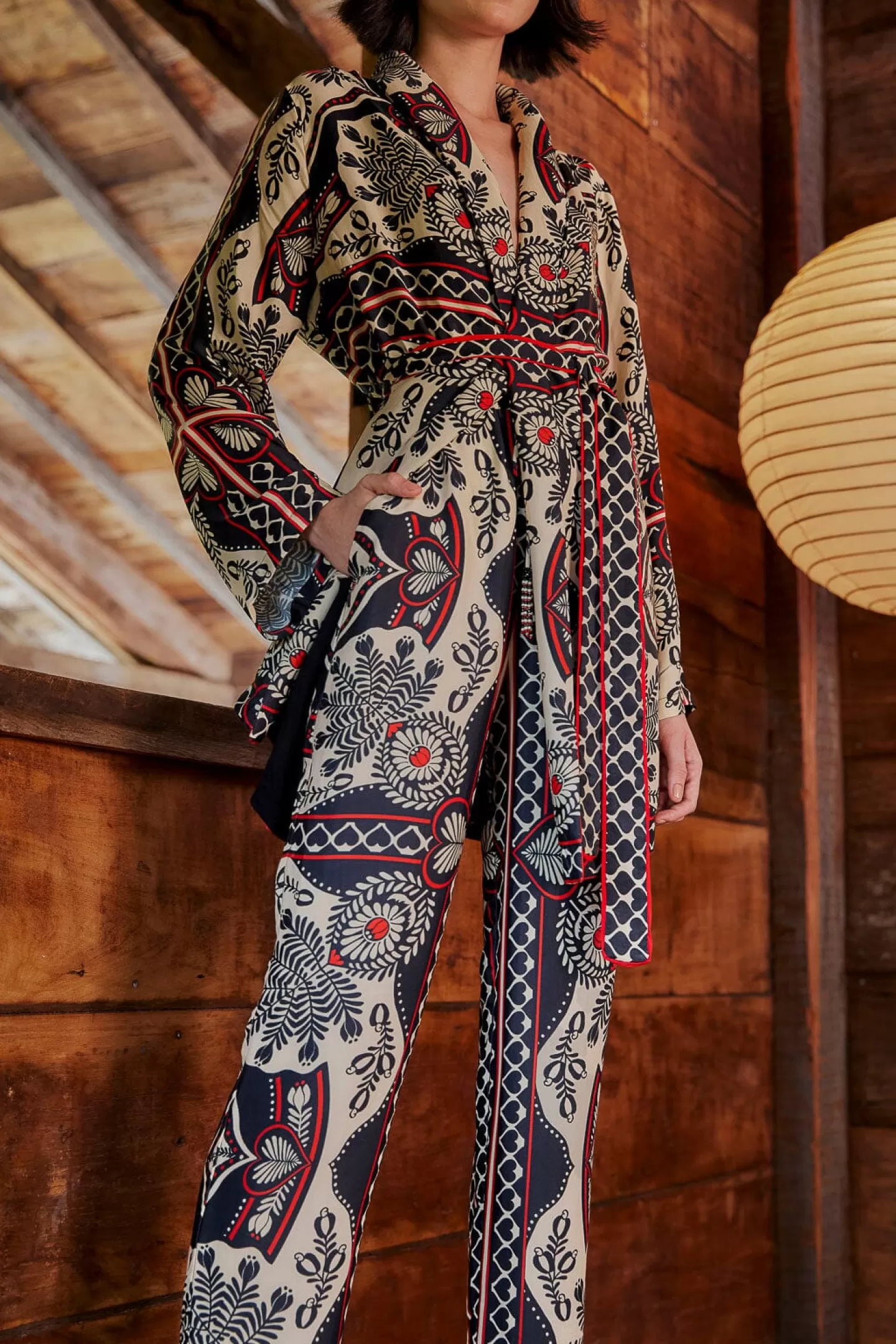 FARM Rio  BLACK PASSION SCARF PANTS
