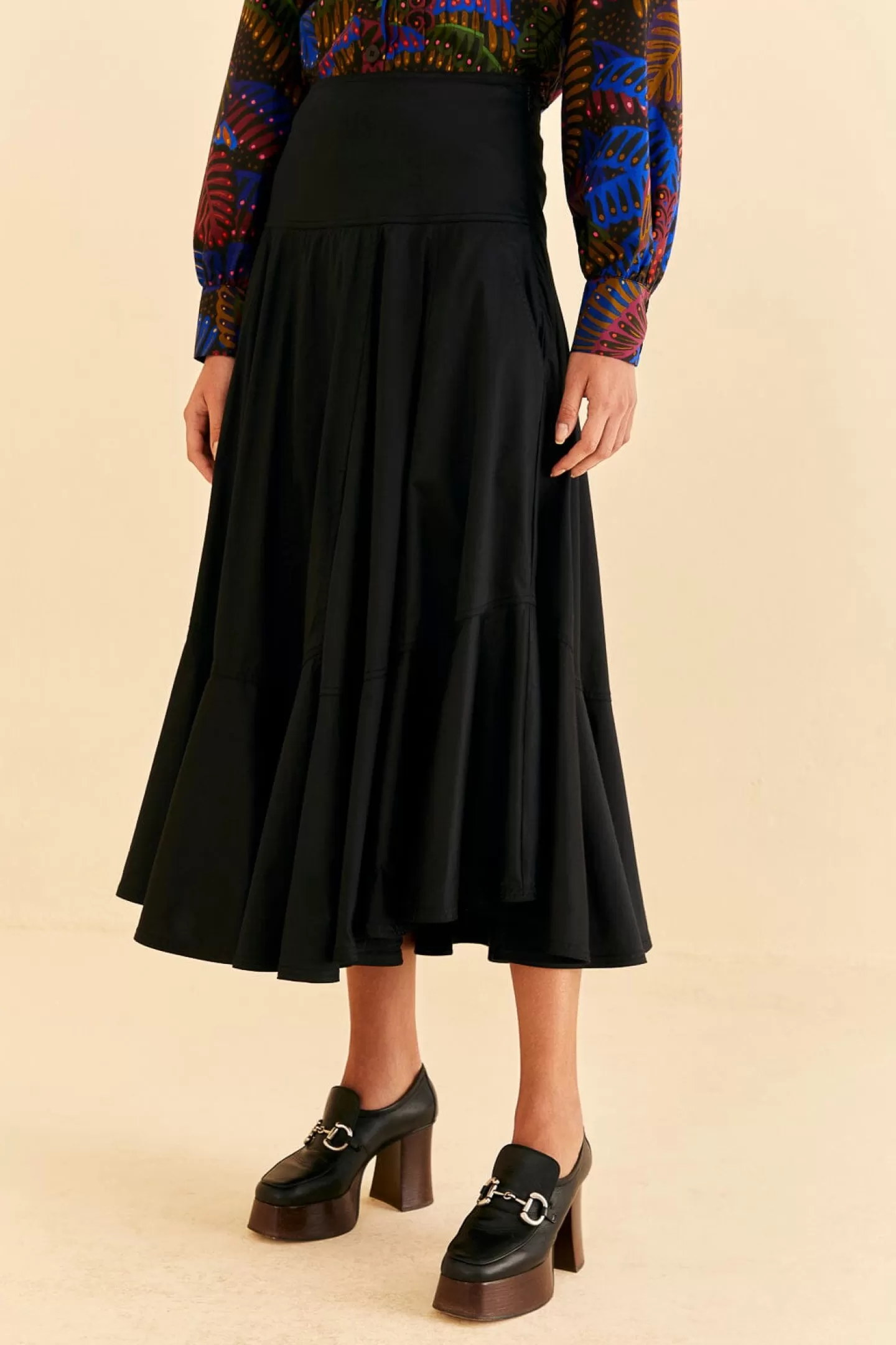 black_ruffle_maxi_skirt_195676.webp FARM Rio  BLACK RUFFLE MAXI SKIRT