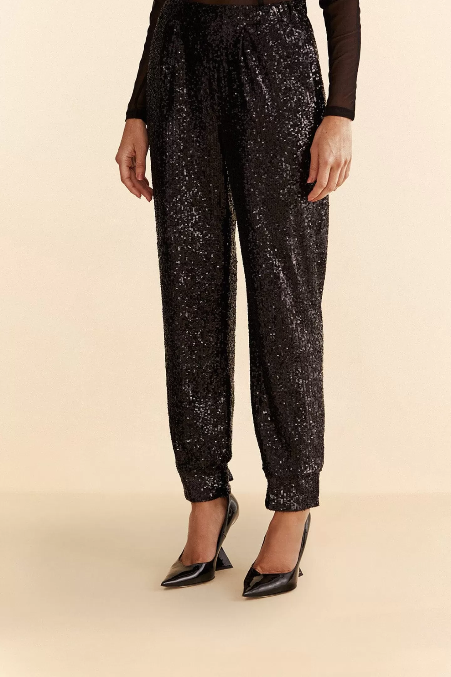FARM Rio  BLACK SEQUIN PAJAMA PANTS