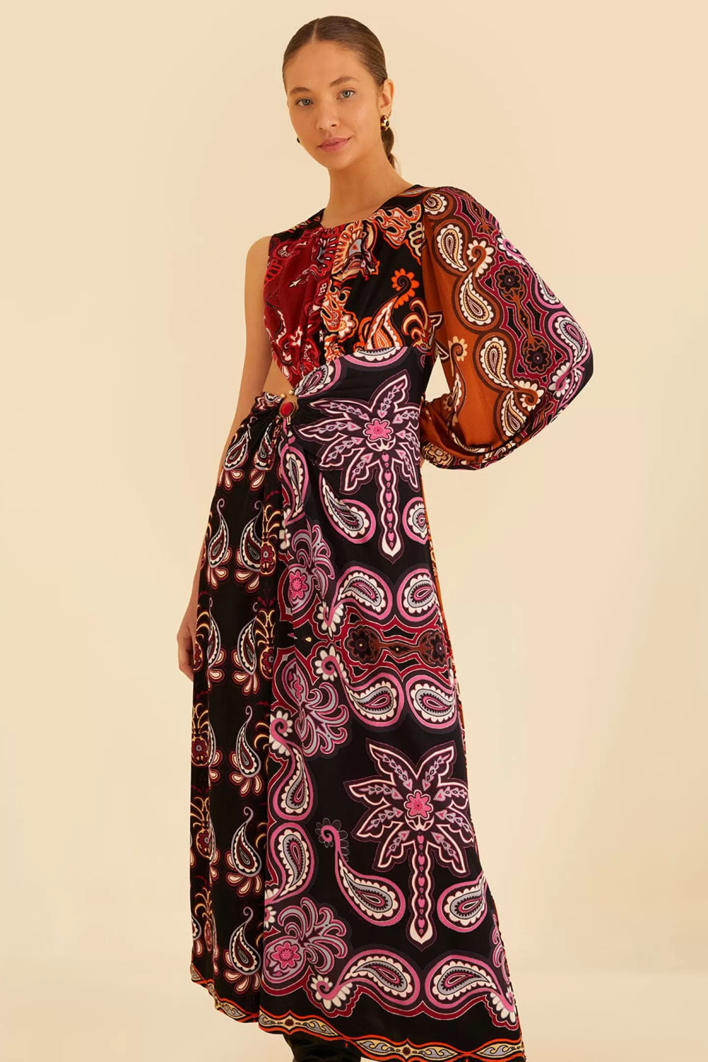 FARM Rio  BLACK SWEET MERMAIDS ONE SHOULDER MAXI DRESS