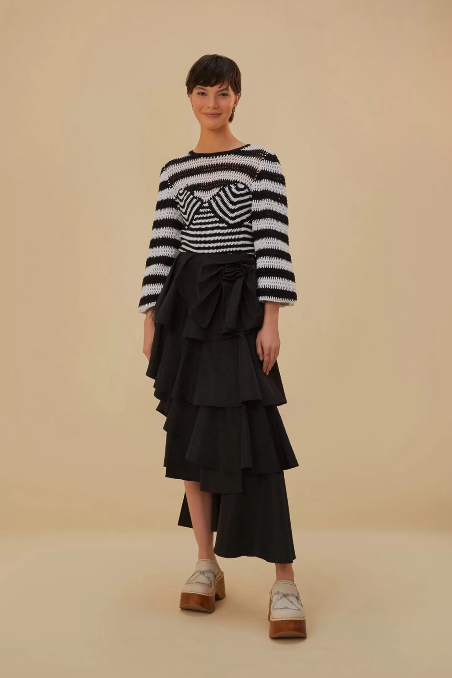 FARM Rio  BLACK TIERED BOW DETAIL MAXI SKIRT