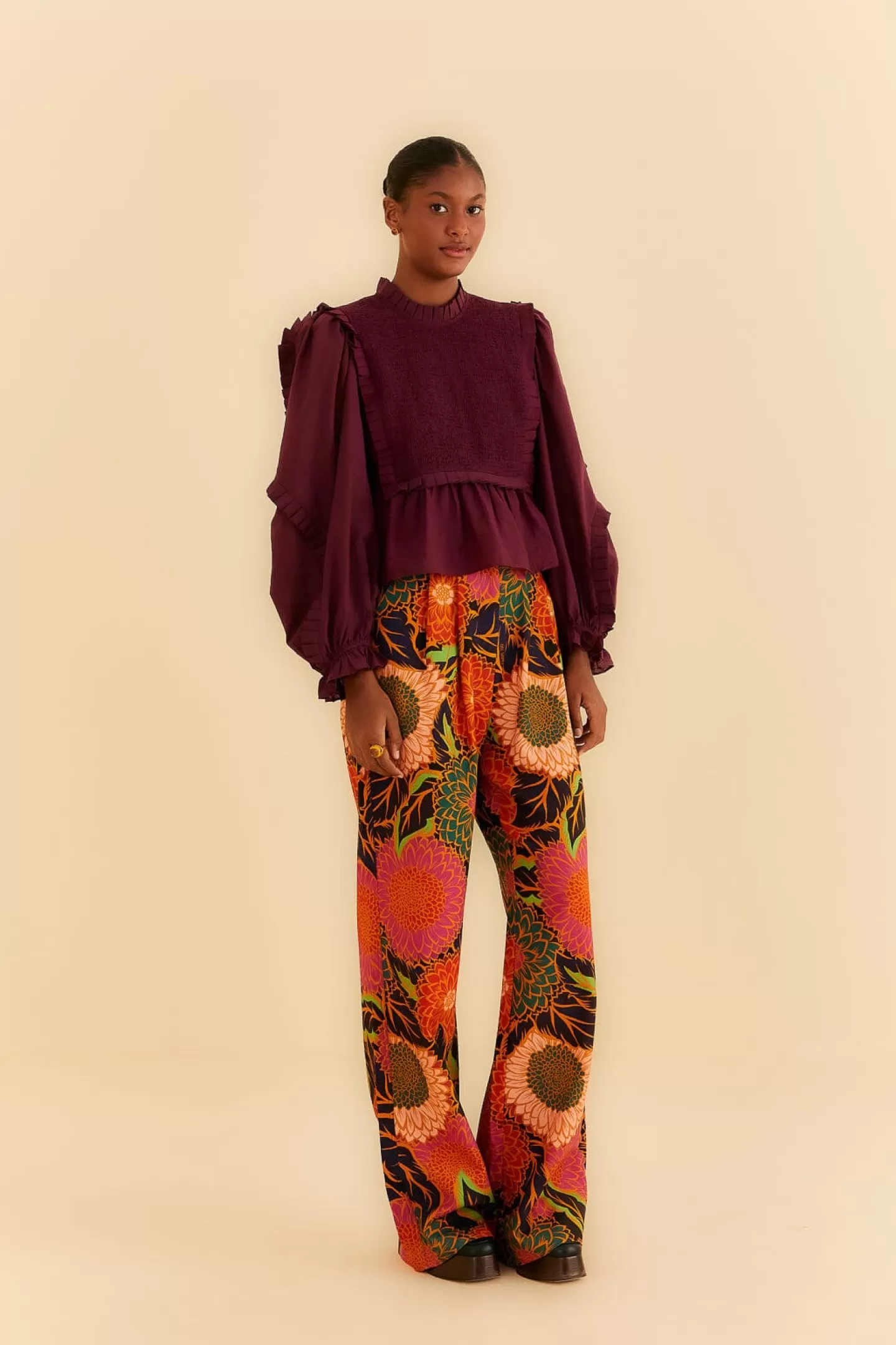 FARM Rio  BLACK VINTAGE GARDEN LOW WAISTED PANTS