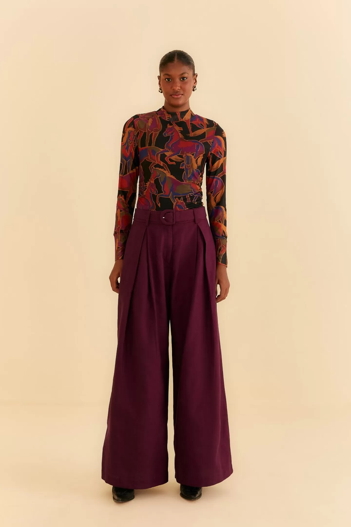 FARM Rio  BLACK WILD HORSES TULLE BLOUSE