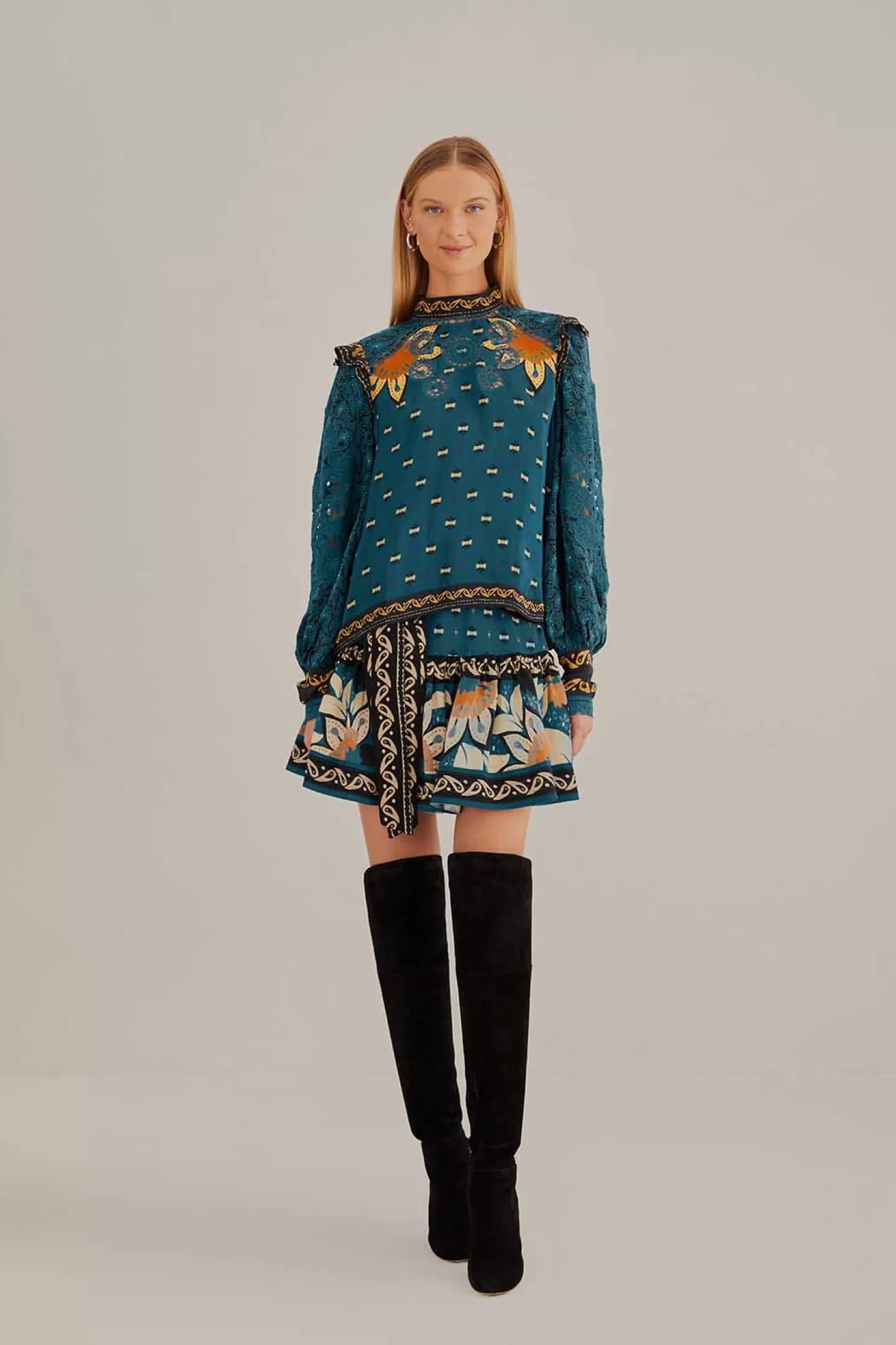 FARM Rio  BLUE AINIKA CHILL LONG SLEEVE BLOUSE