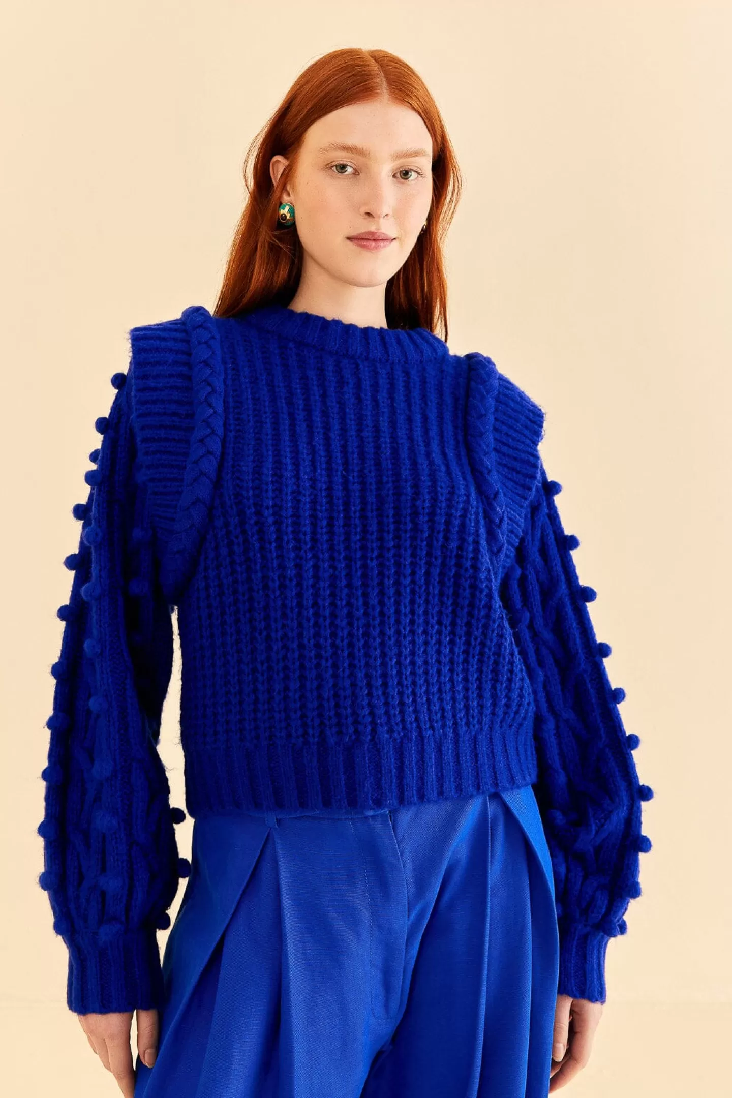 FARM Rio  BLUE BRAIDED SWEATER