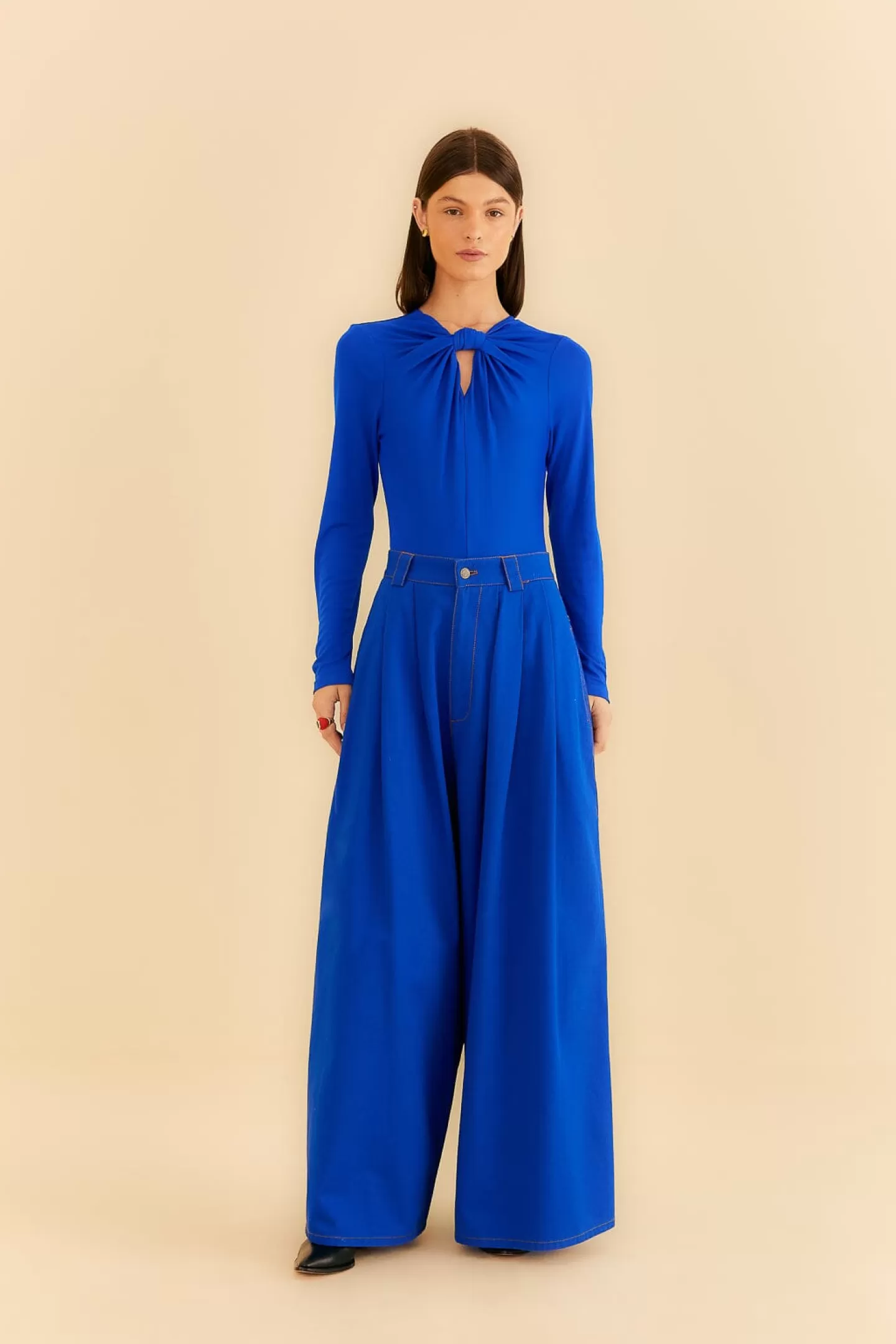 FARM Rio  BLUE CANVAS MAXI PLEATED PANTS