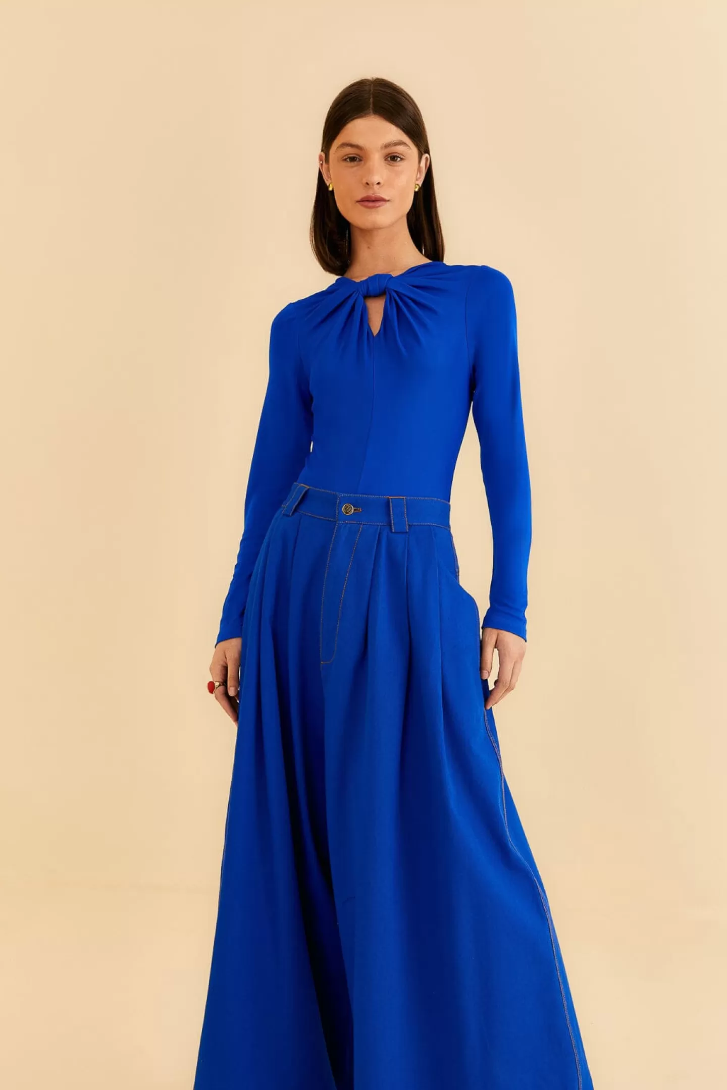 FARM Rio  BLUE CANVAS MAXI PLEATED PANTS