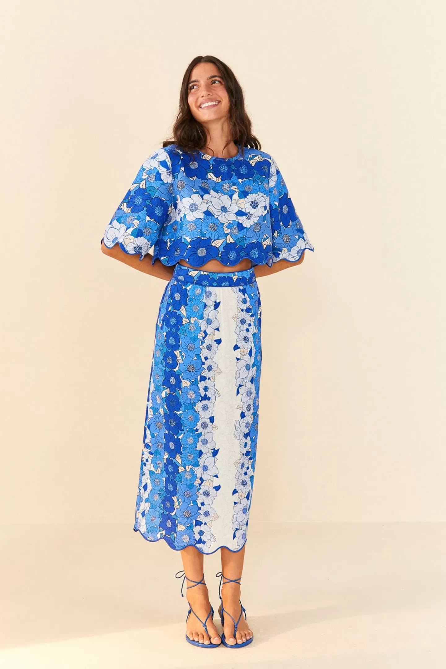FARM Rio  BLUE FLOWER STRIPES CROP TOP