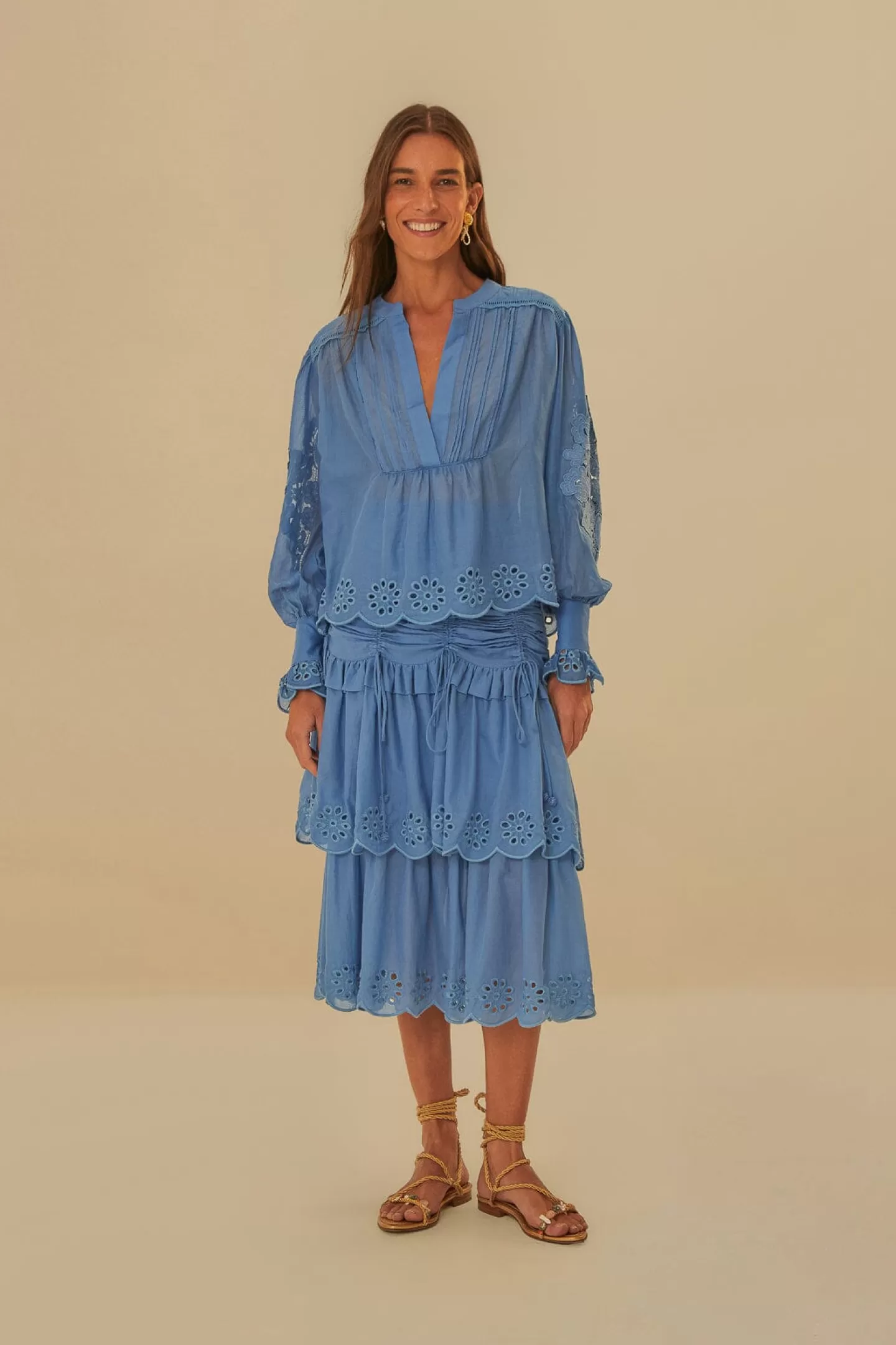 FARM Rio  BLUE LONG SLEEVE ORGANIC COTTON BLOUSE