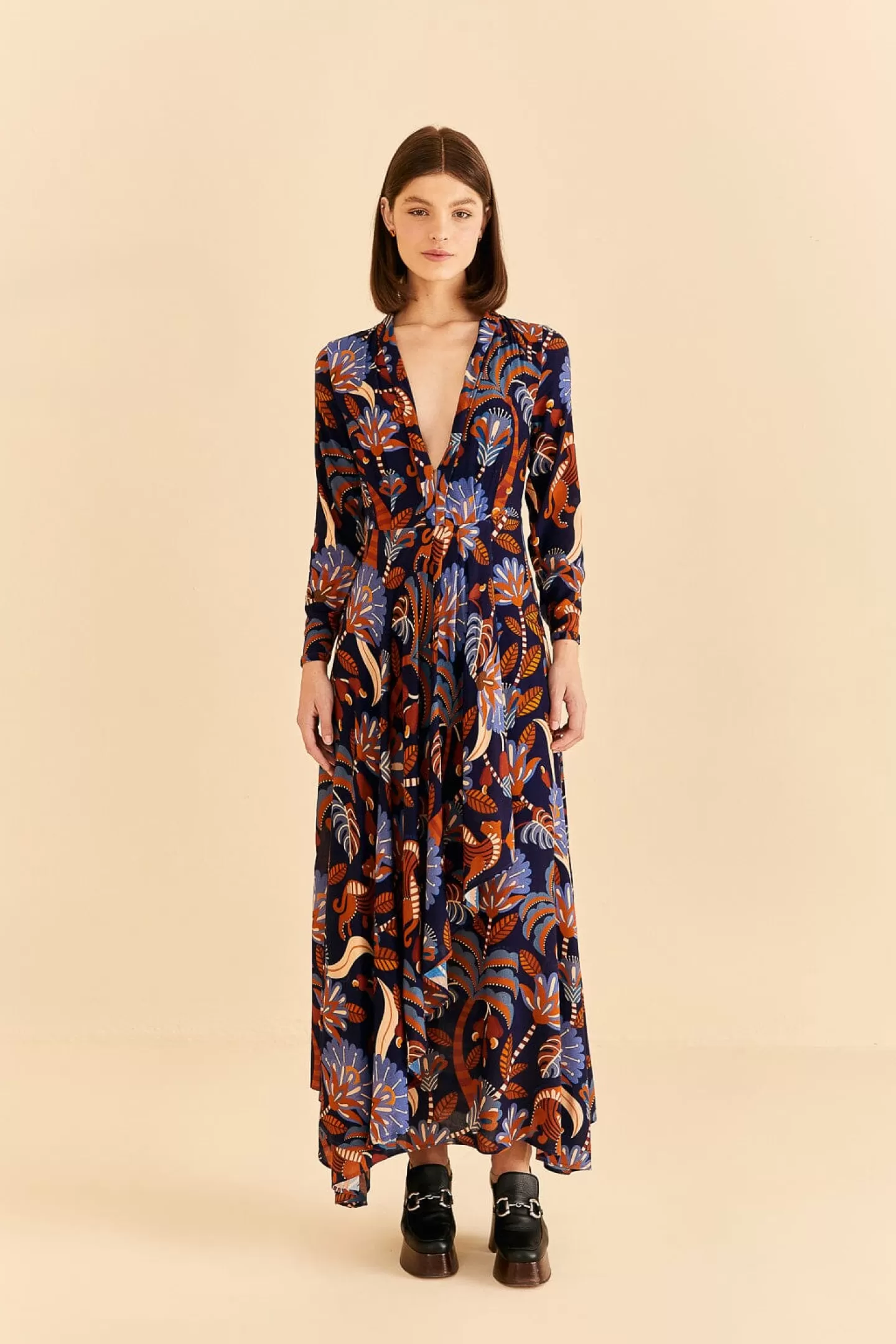 FARM Rio  BLUE NATURE BEAUTY LONG SLEEVE MAXI DRESS