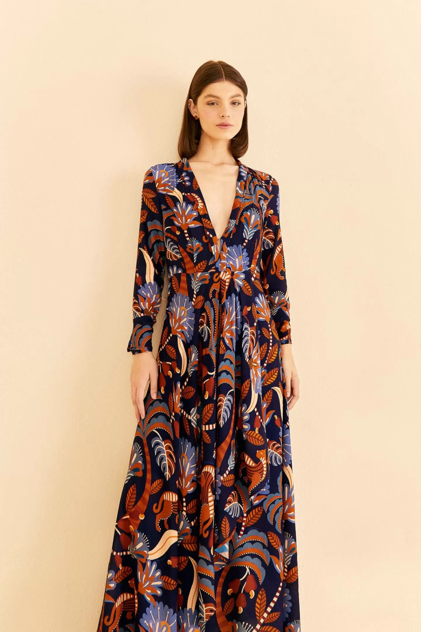 FARM Rio  BLUE NATURE BEAUTY LONG SLEEVE MAXI DRESS