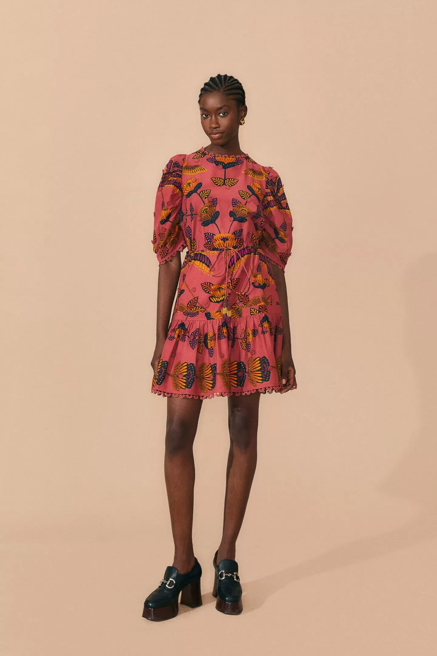 FARM Rio  BLUSH LIVING BLOOM SHORT SLEEVE MINI DRESS