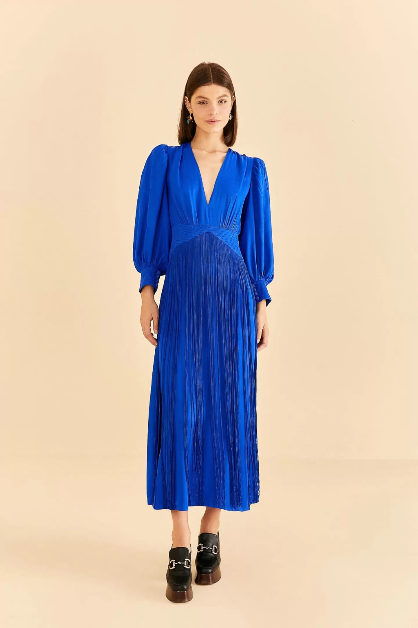 FARM Rio  BRIGHT BLUE FRINGES MAXI DRESS