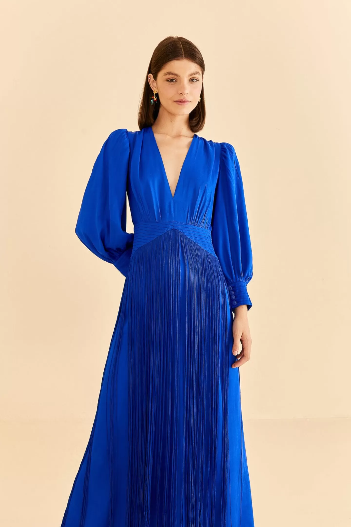 FARM Rio  BRIGHT BLUE FRINGES MAXI DRESS