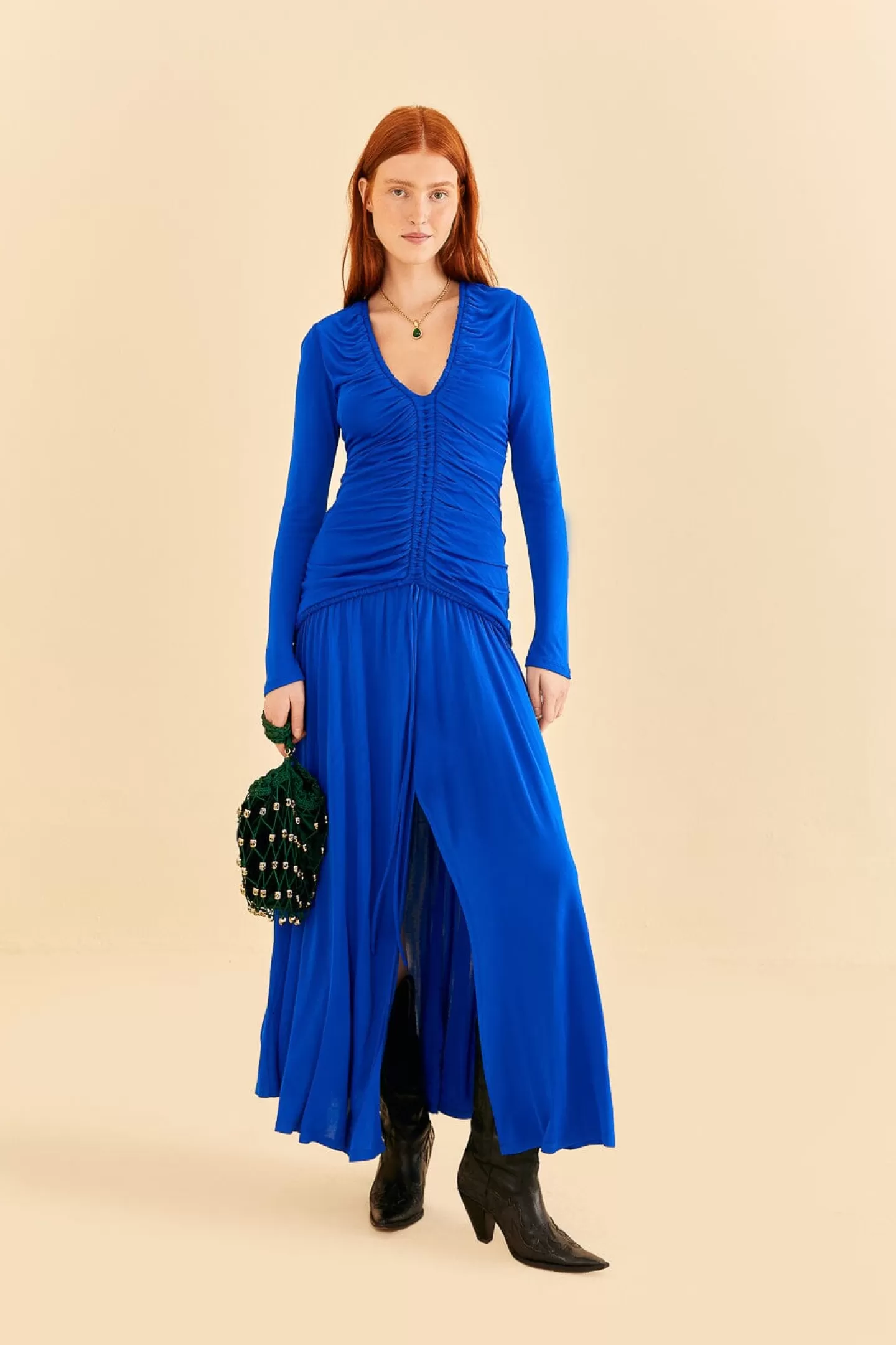 FARM Rio  BRIGHT BLUE LONG SLEEVE MIDI DRESS