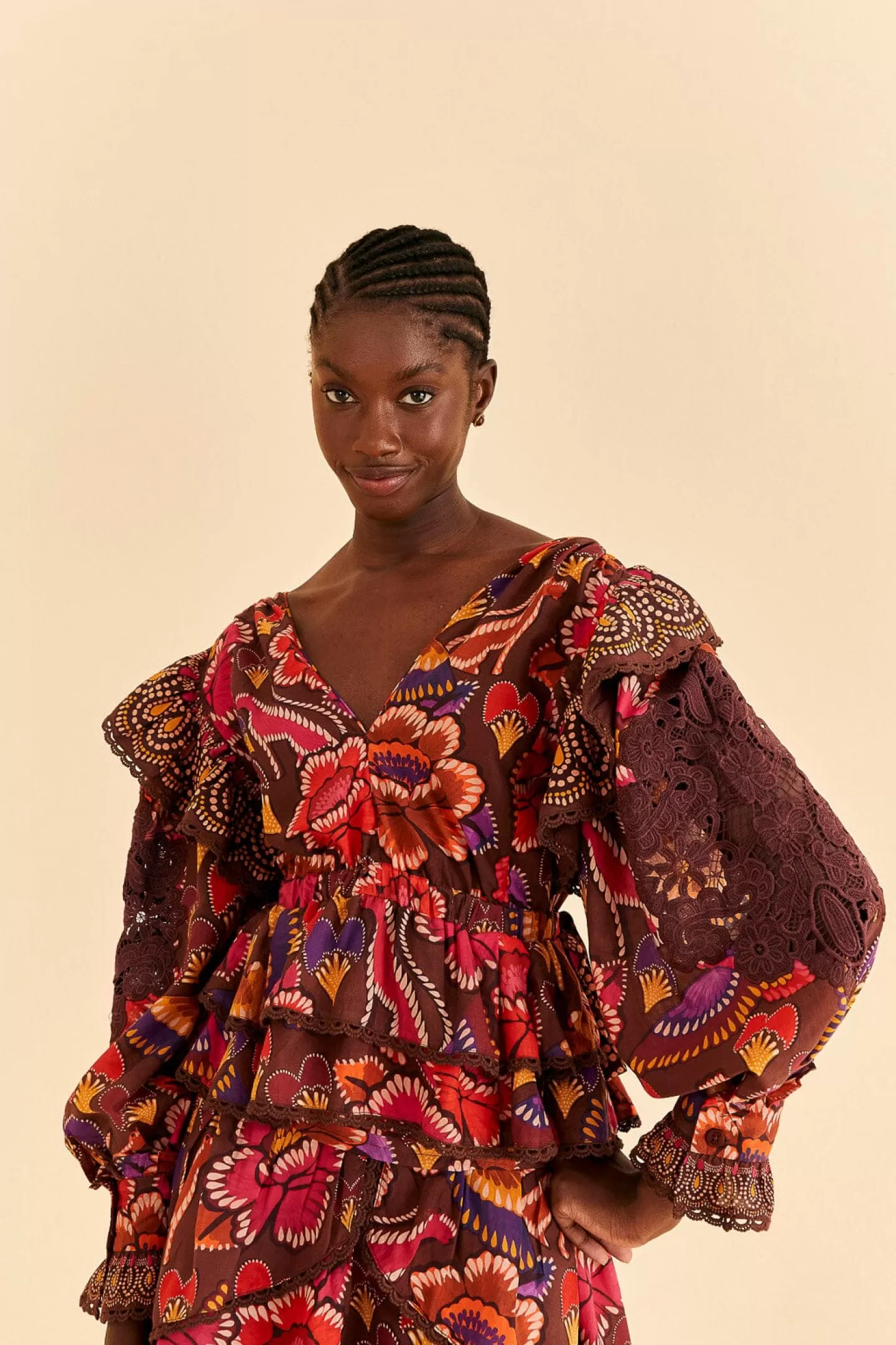 FARM Rio  BROWN BRIGHT FLORA BLOUSE