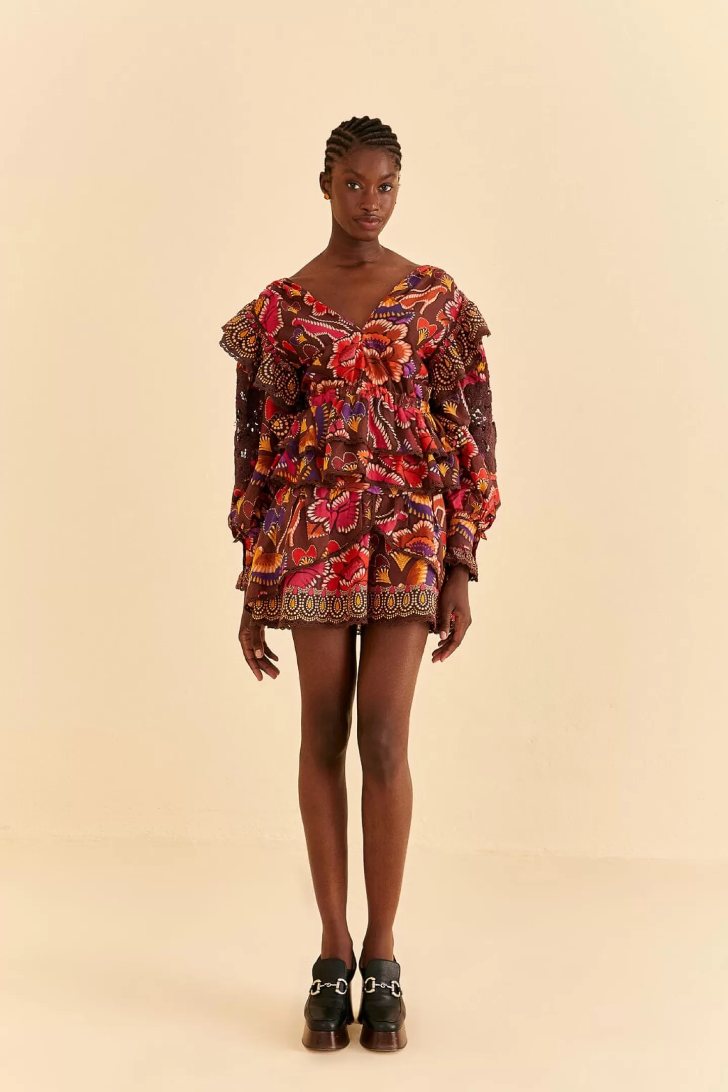 FARM Rio  BROWN BRIGHT FLORA BLOUSE