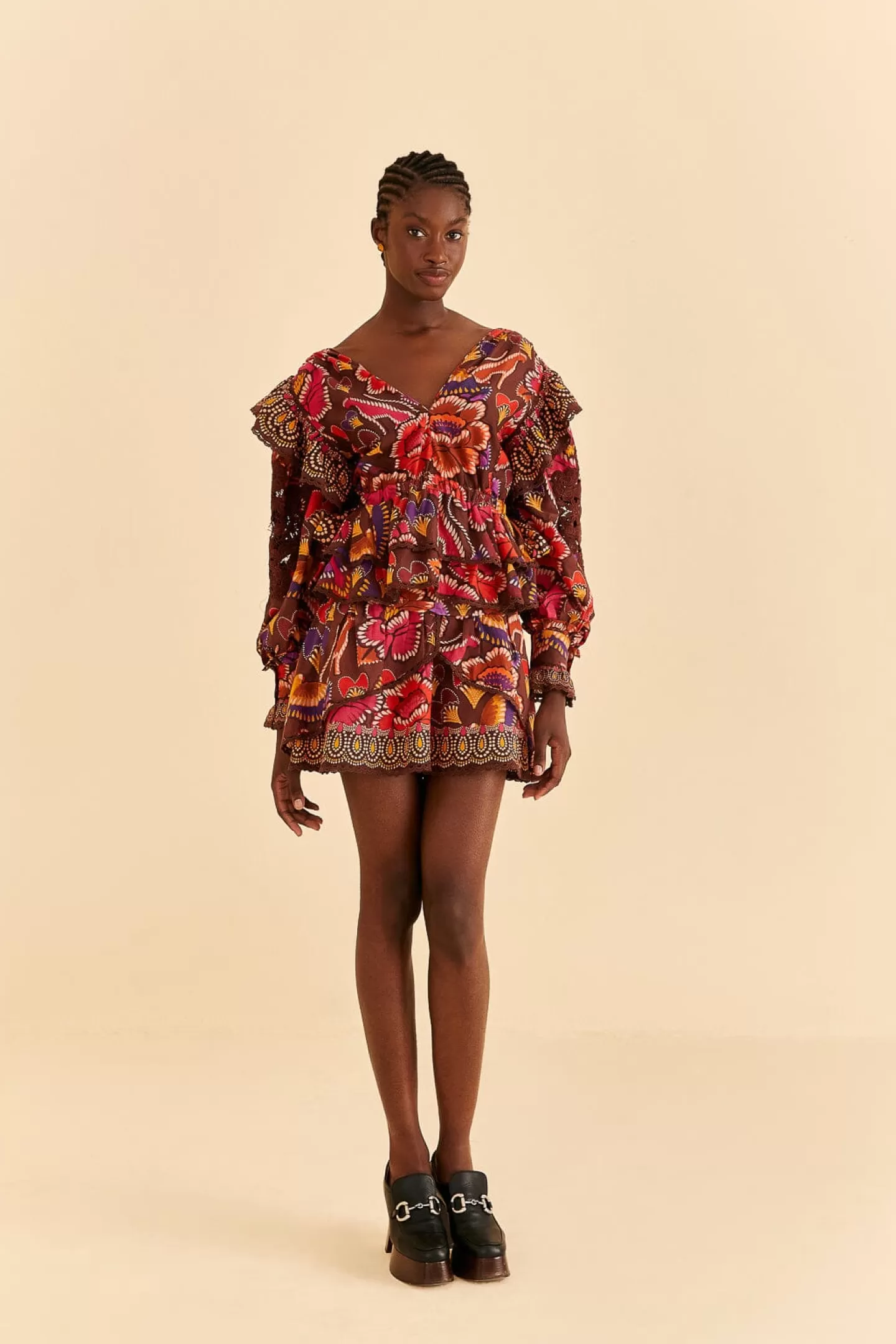 FARM Rio  BROWN BRIGHT FLORA MINI SKIRT