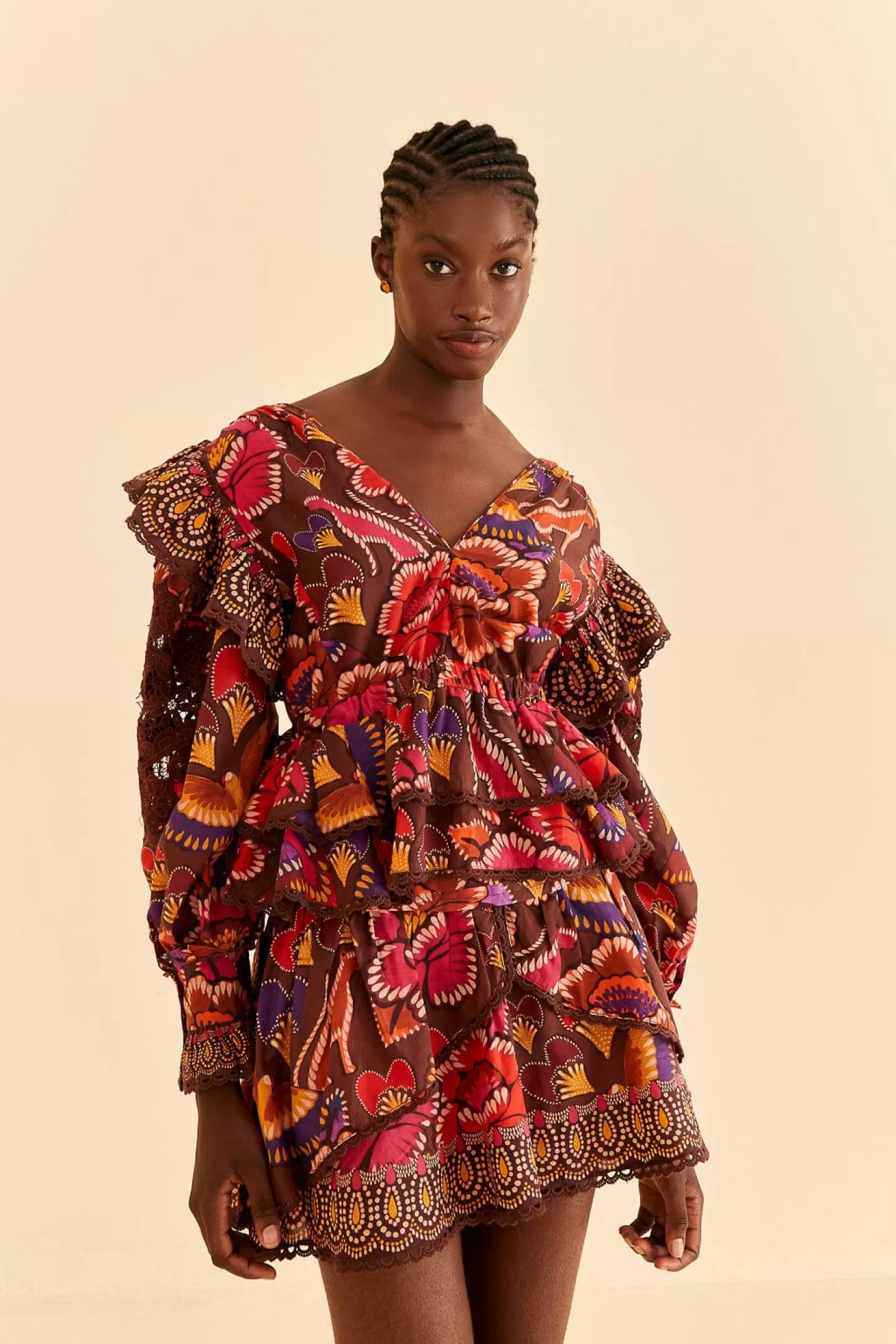 FARM Rio  BROWN BRIGHT FLORA MINI SKIRT