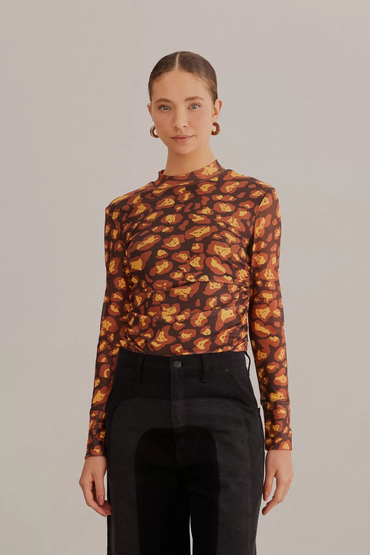 FARM Rio  BROWN LEOPARD DESIRE TULLE BLOUSE