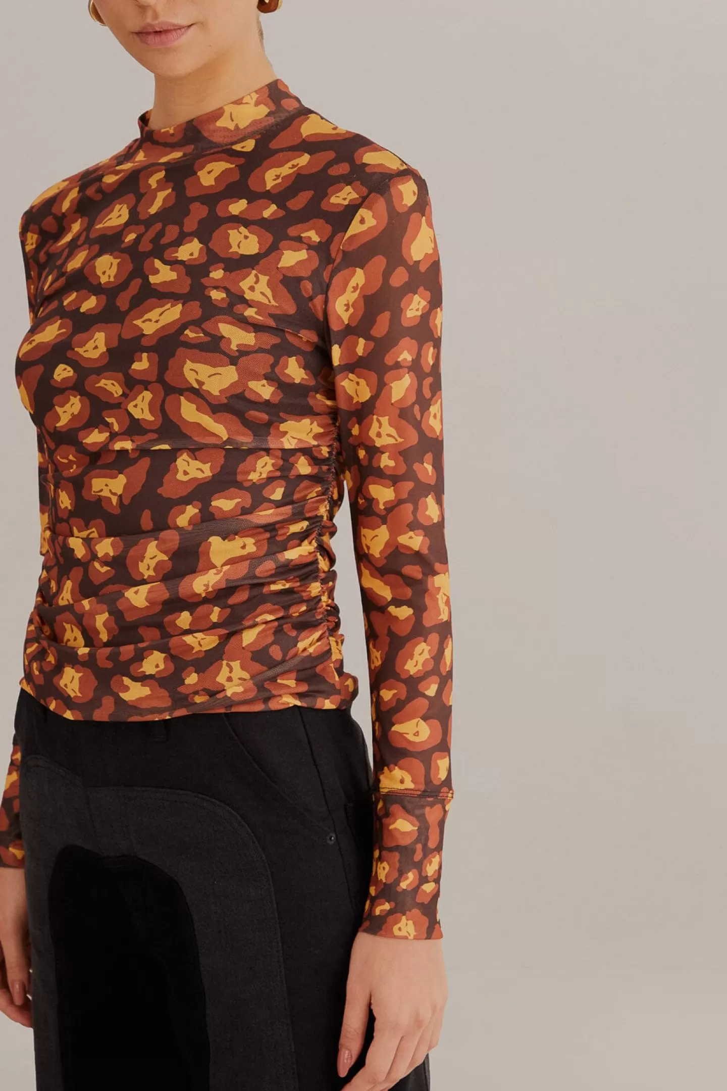 FARM Rio  BROWN LEOPARD DESIRE TULLE BLOUSE