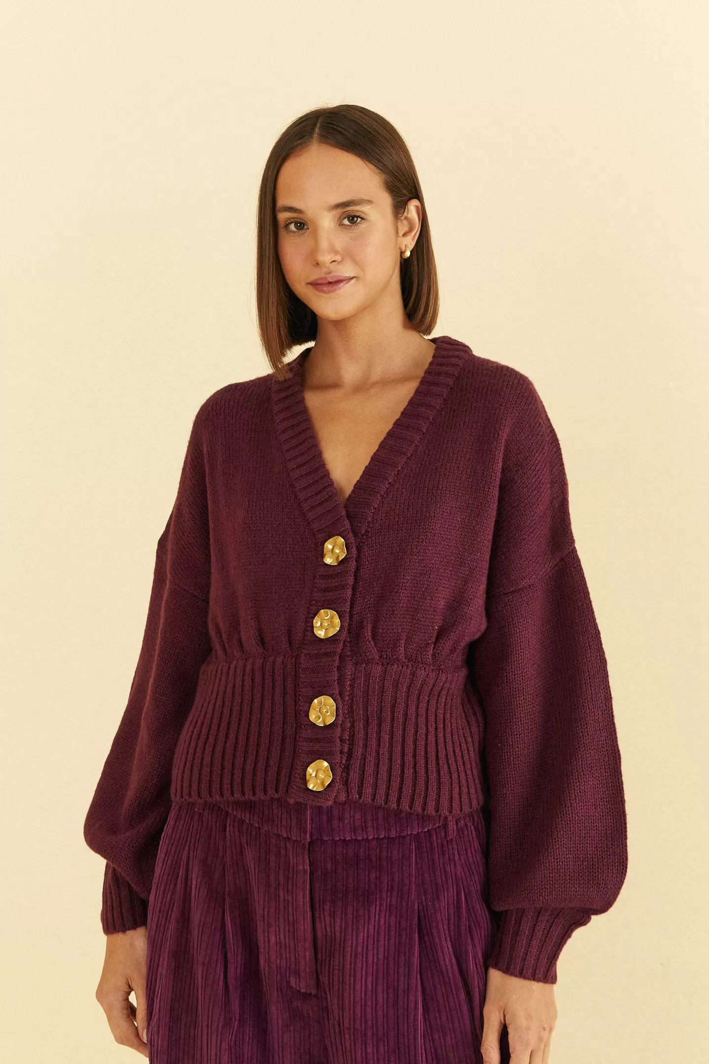 FARM Rio  BURGUNDY BUBBLE KNIT CARDIGAN