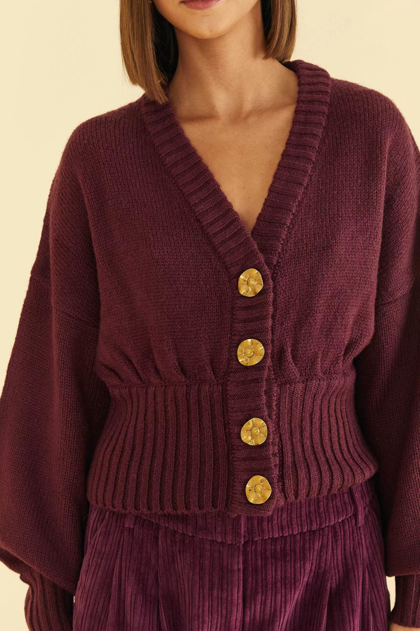 FARM Rio  BURGUNDY BUBBLE KNIT CARDIGAN