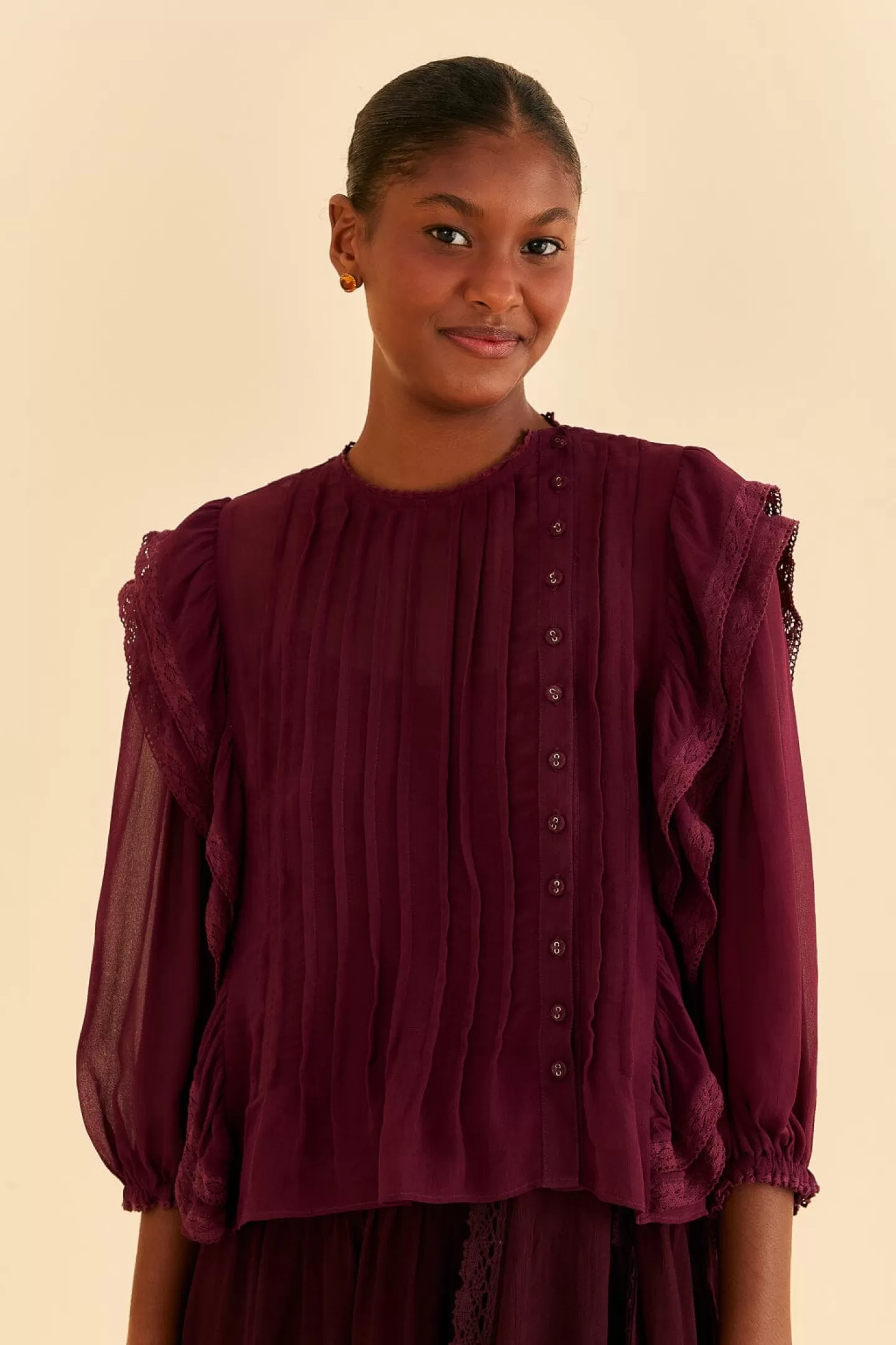 FARM Rio  BURGUNDY RUFFLE BLOUSE