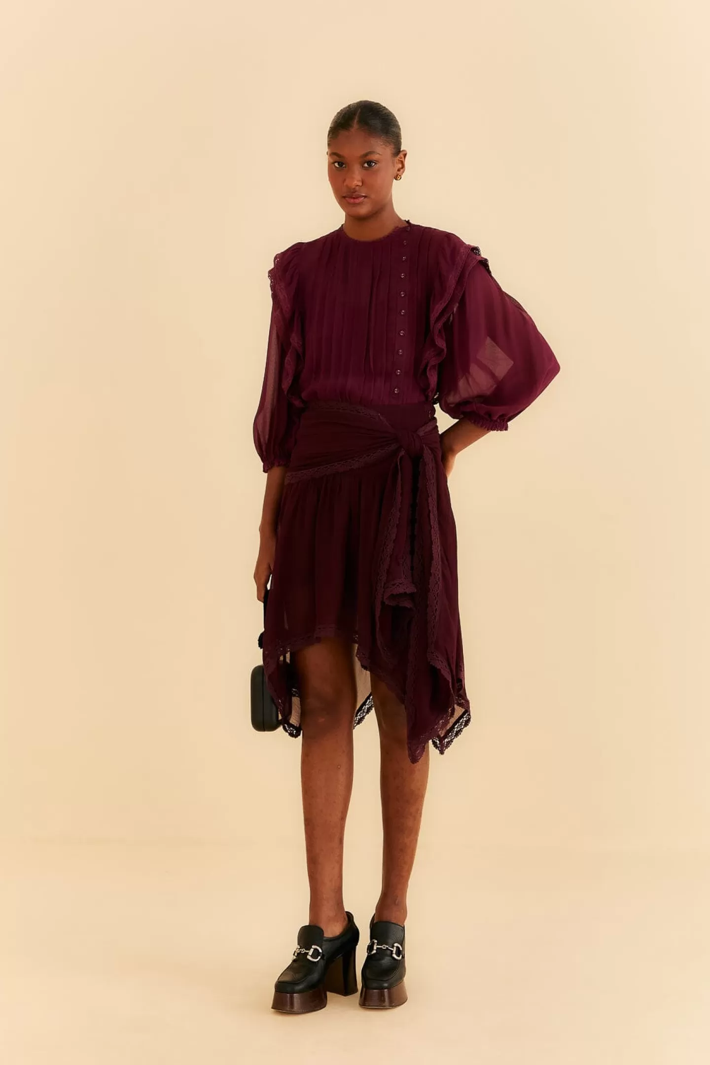 FARM Rio  BURGUNDY RUFFLE BLOUSE