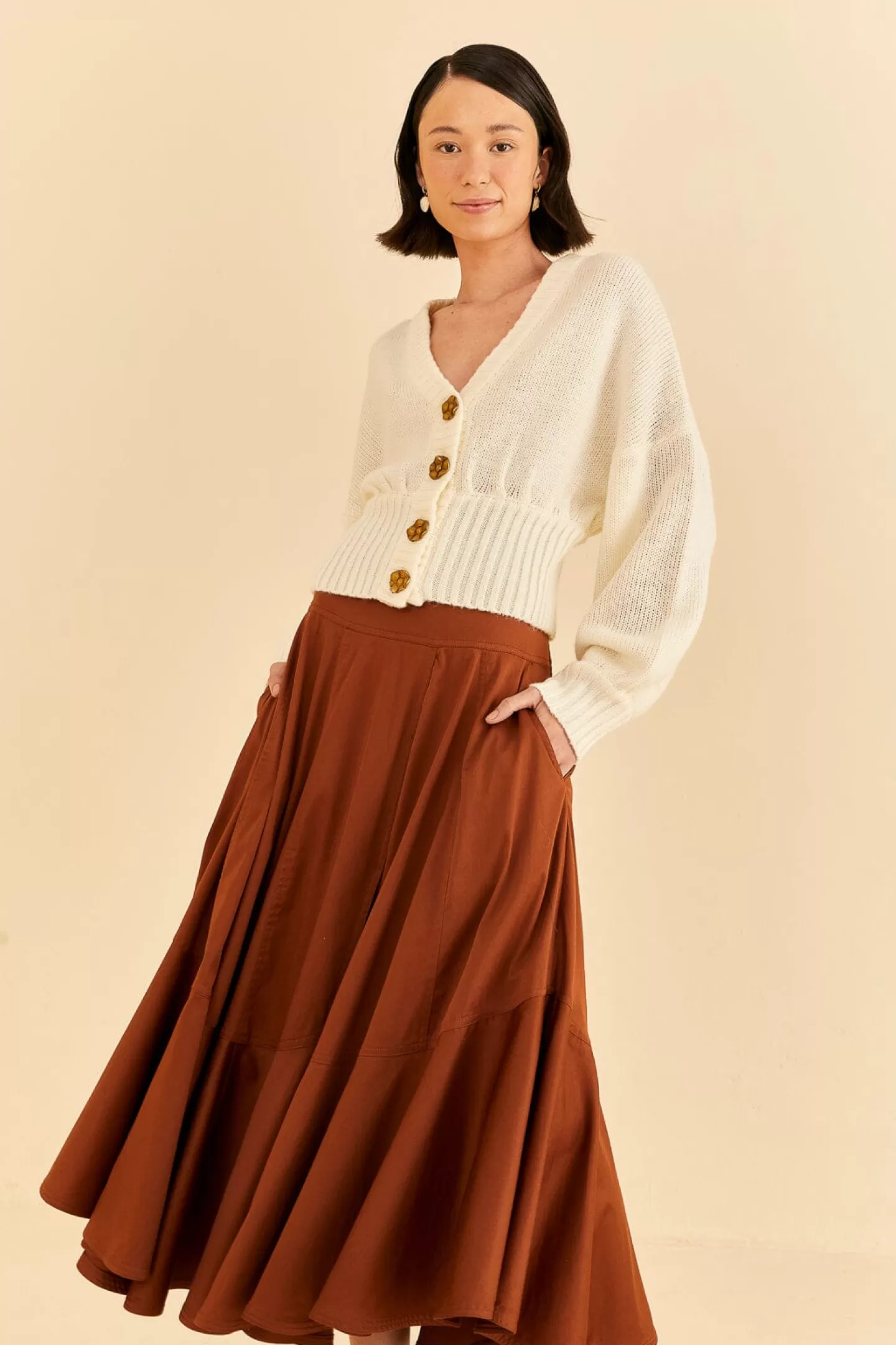 FARM Rio  CARAMEL RUFFLE MAXI SKIRT