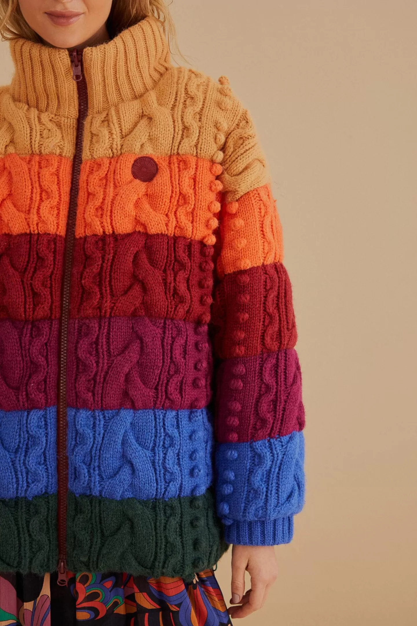 FARM Rio  COLORFUL STRIPES KNIT REVERSIBLE PUFFER JACKET