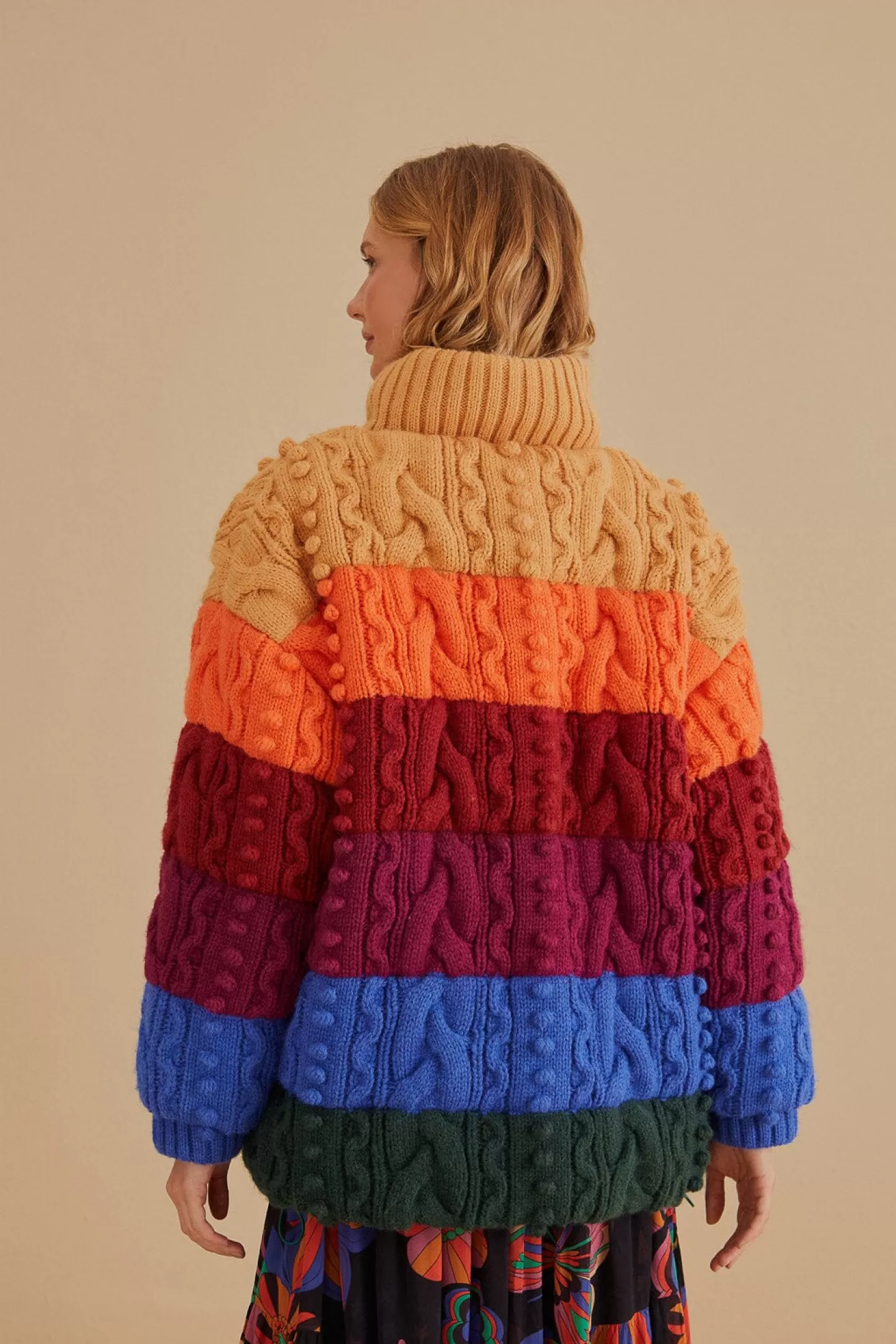 FARM Rio  COLORFUL STRIPES KNIT REVERSIBLE PUFFER JACKET