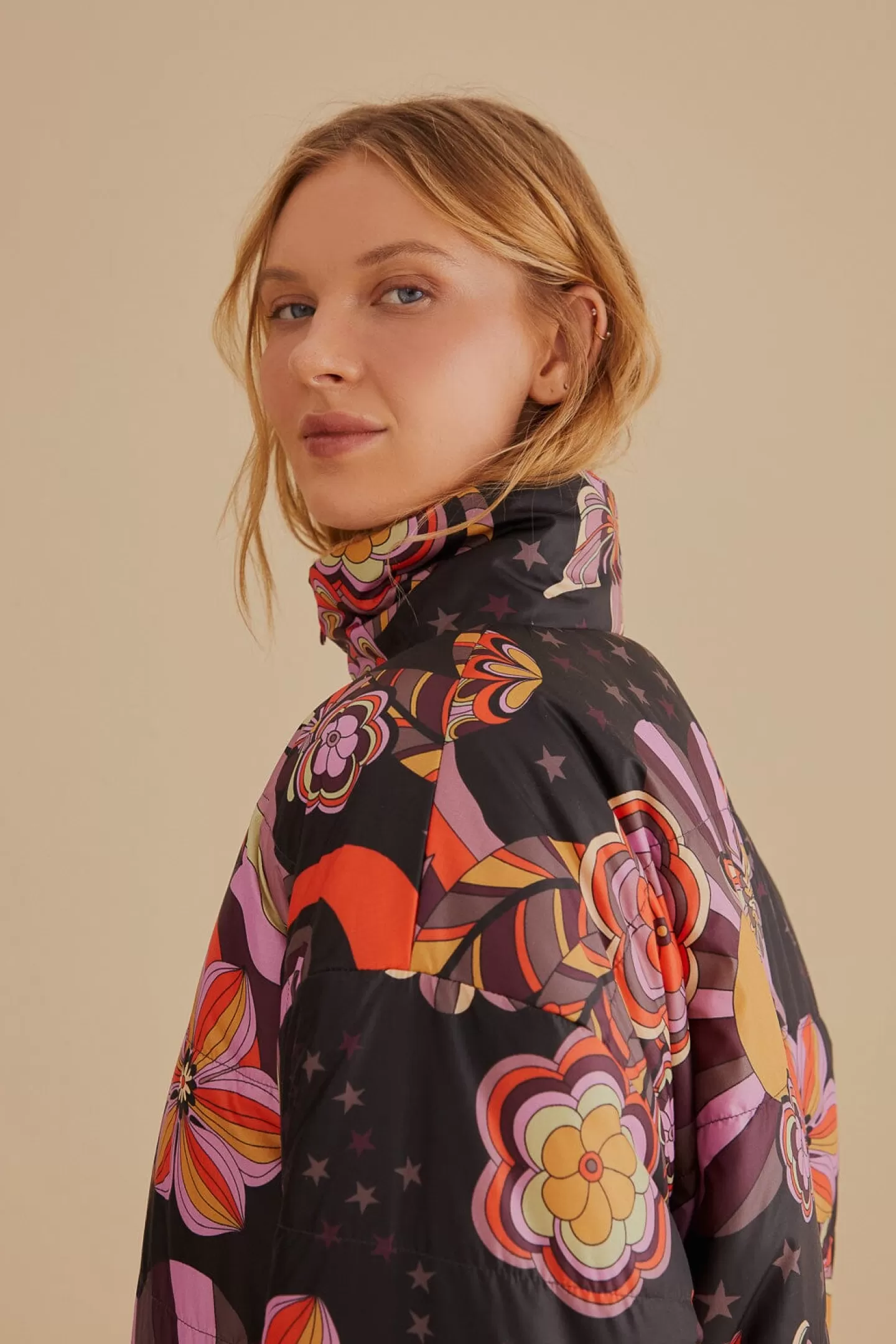 FARM Rio  COLORFUL STRIPES KNIT REVERSIBLE PUFFER JACKET