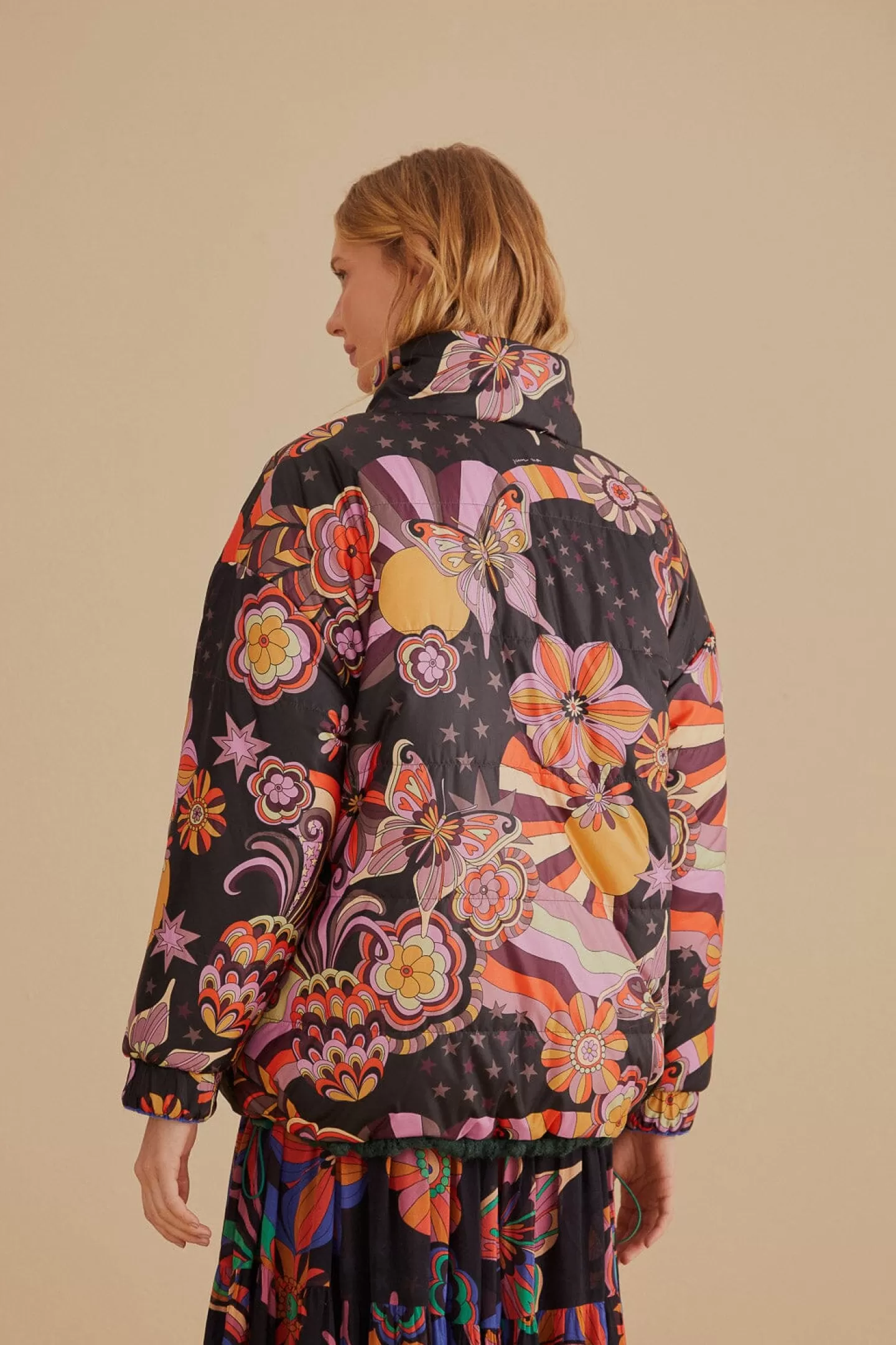 FARM Rio  COLORFUL STRIPES KNIT REVERSIBLE PUFFER JACKET