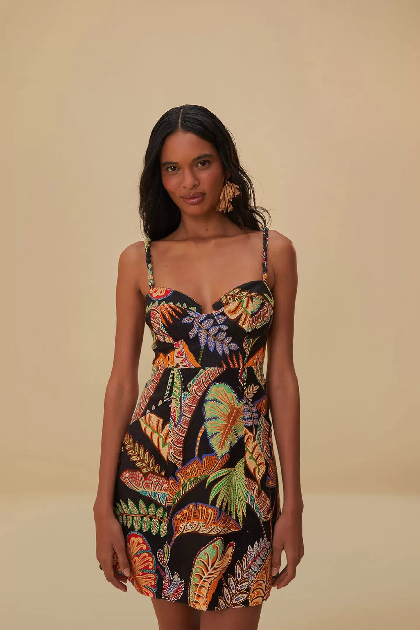 FARM Rio  COOL FOLIAGE BLACK MINI DRESS