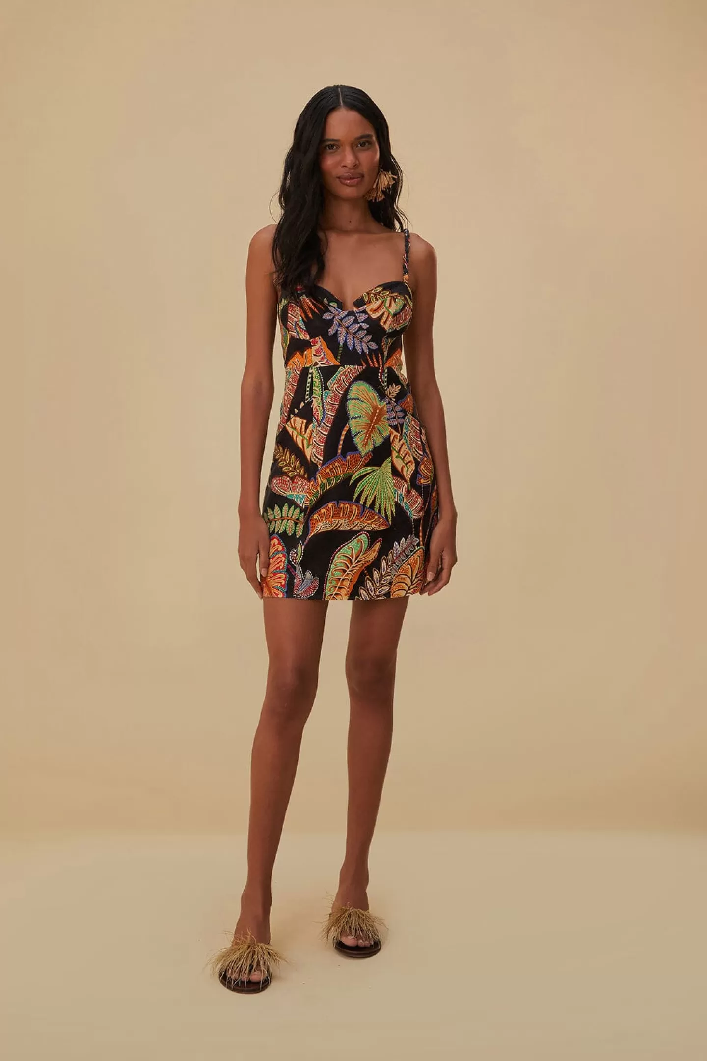 FARM Rio  COOL FOLIAGE BLACK MINI DRESS