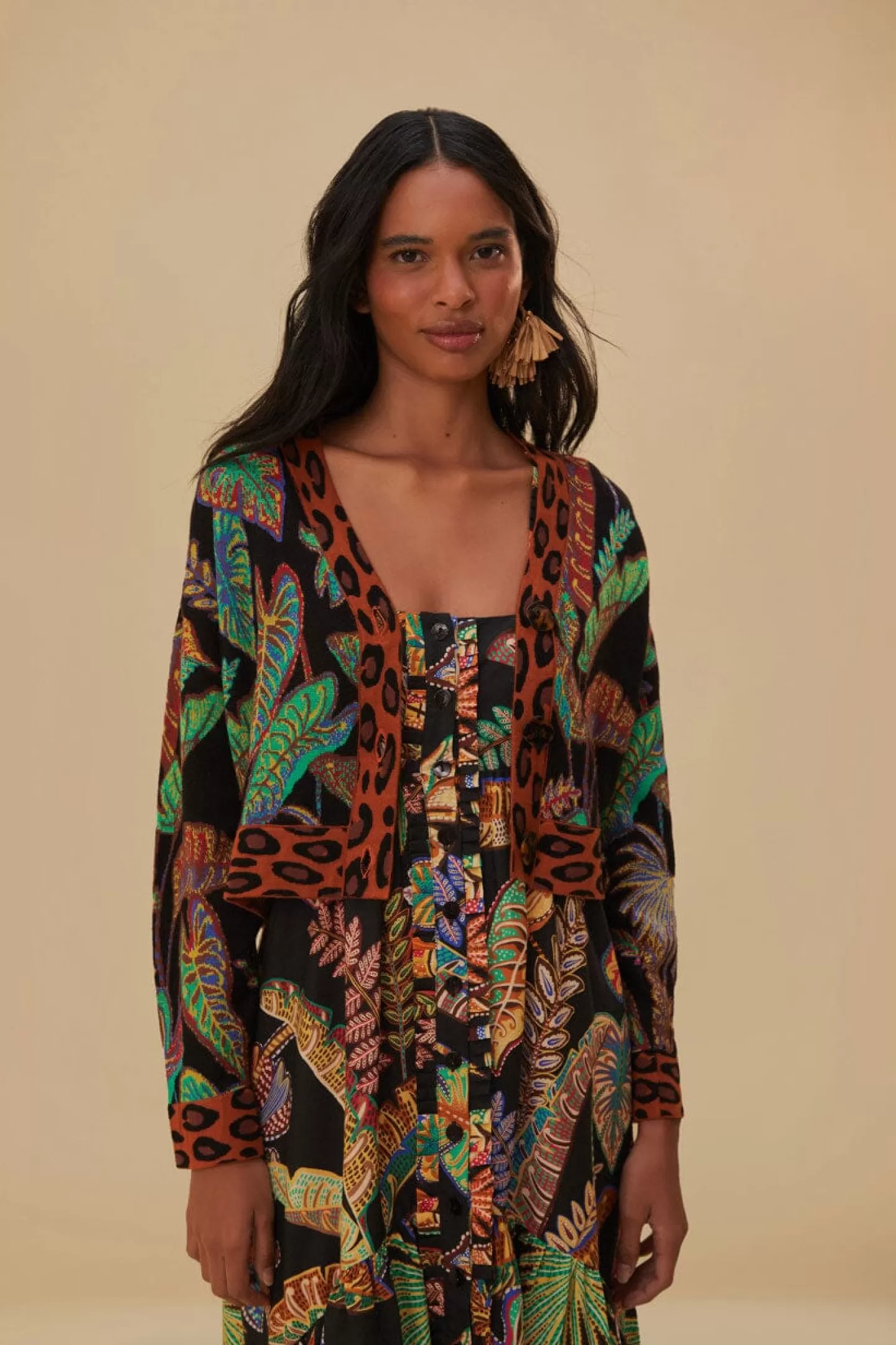 FARM Rio  COOL FOLIAGE CROPPED KNIT CARDIGAN
