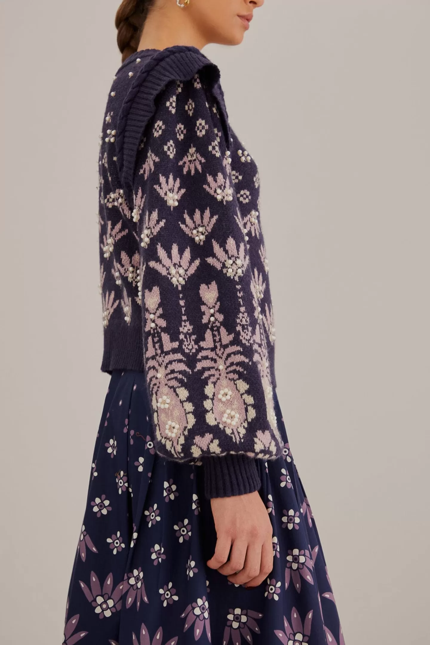 FARM Rio  DARK BLUE AINIKA MARTINA KNIT SWEATER